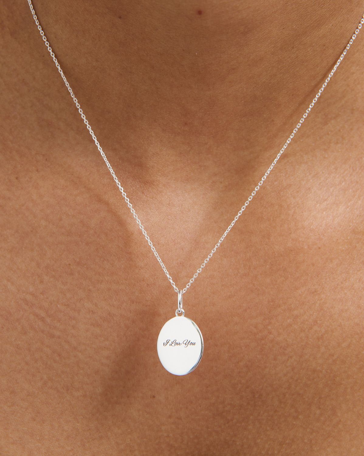 Custom Engraved Oval Pendant - Sterling Silver