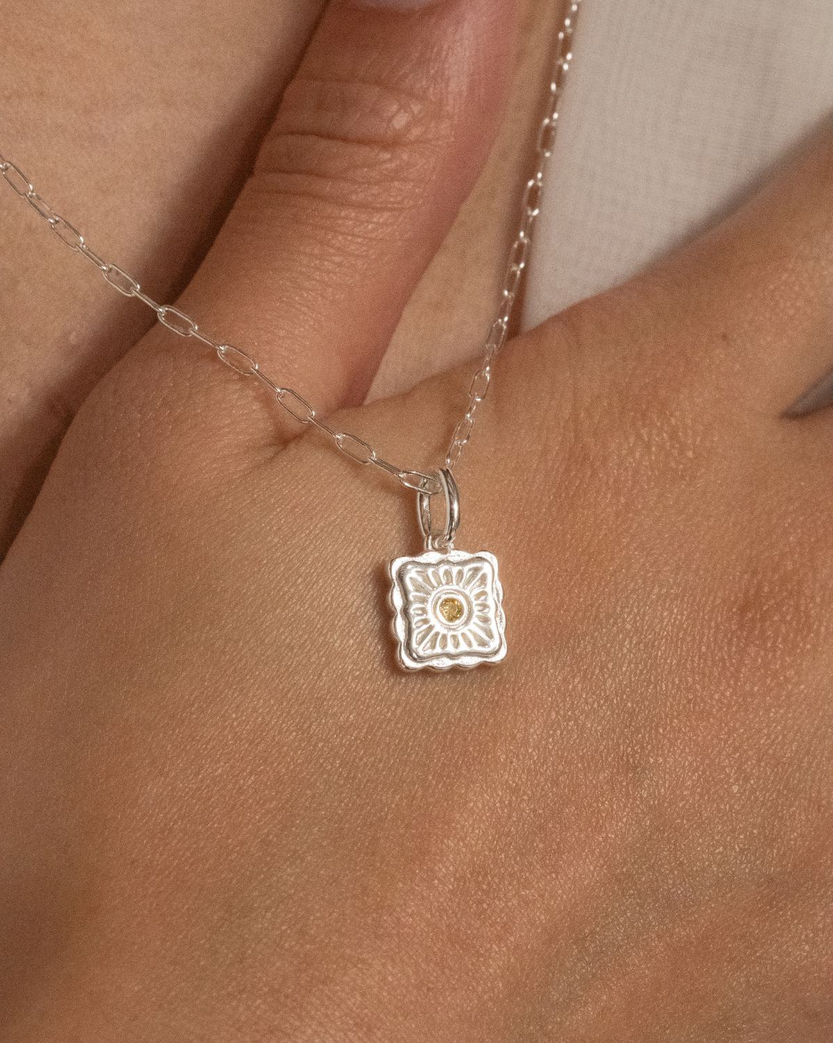 Liu Xin Square Mooncake Necklace - Sterling Silver