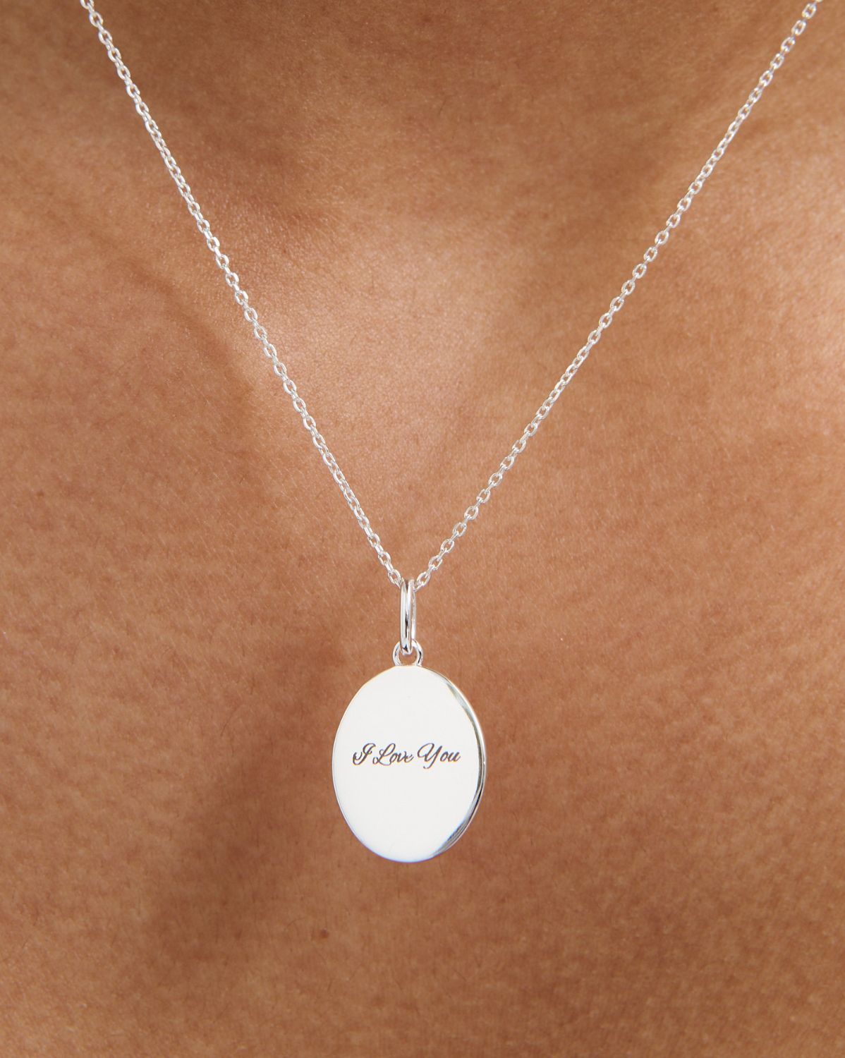 Custom Engraved Oval Pendant - Sterling Silver