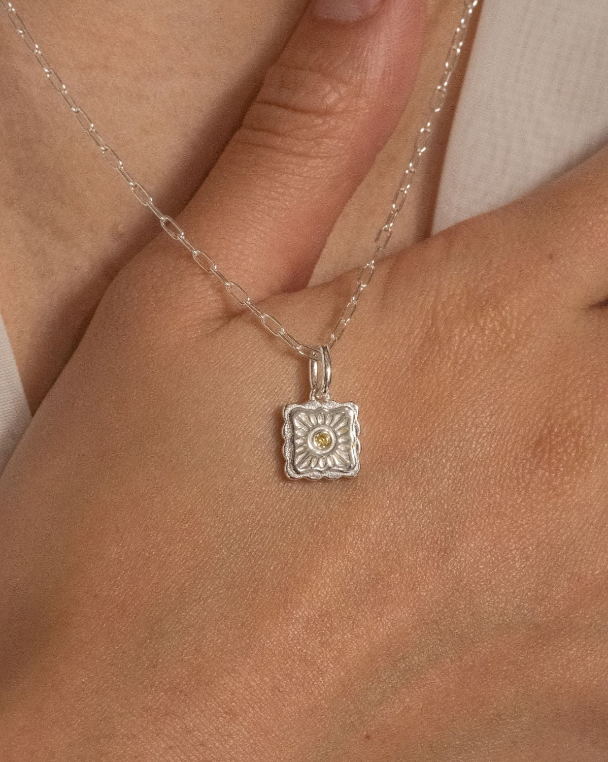 Liu Xin Square Mooncake Necklace - Sterling Silver