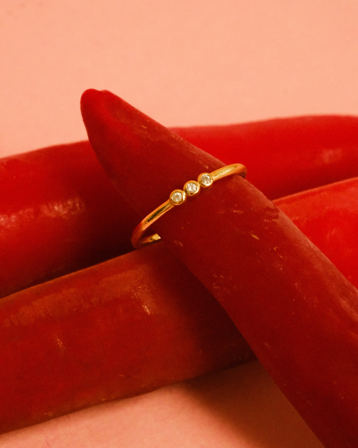 6K Solid Gold Trio Gemstone Ring