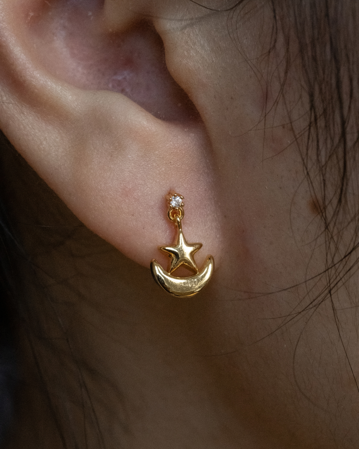 Solid Gold Moon Cosmic Power Earrings (Ready to ship)