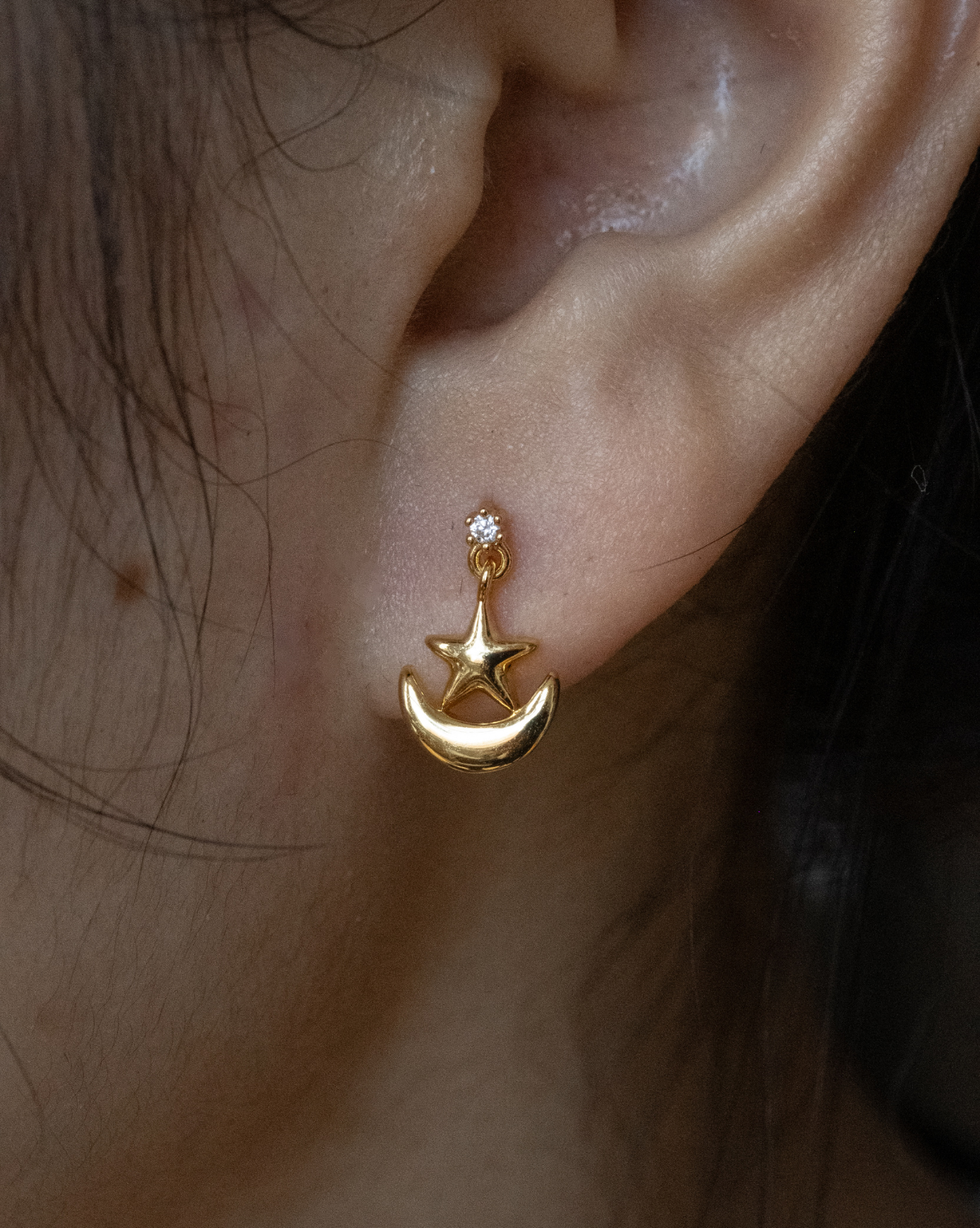 Solid Gold Moon Cosmic Power Earrings (Ready to ship)