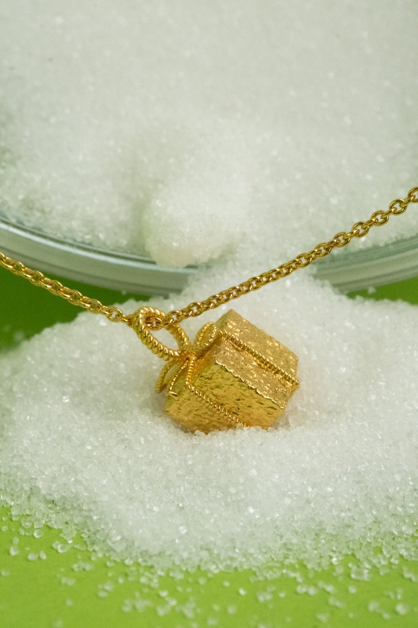 Solid Gold Arriety Sugar Cube Pendant