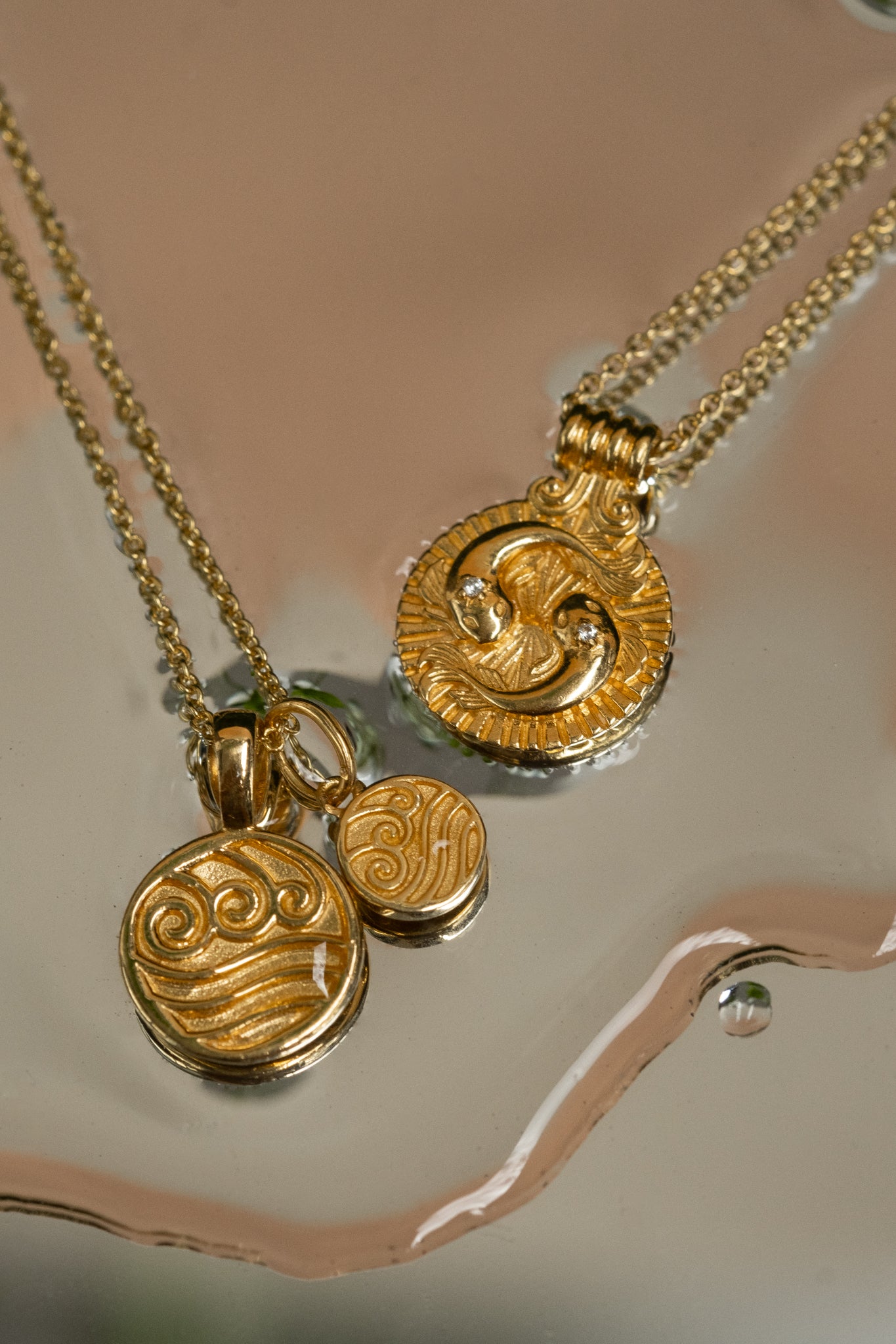 Solid Gold Waterbender Pendant Necklace