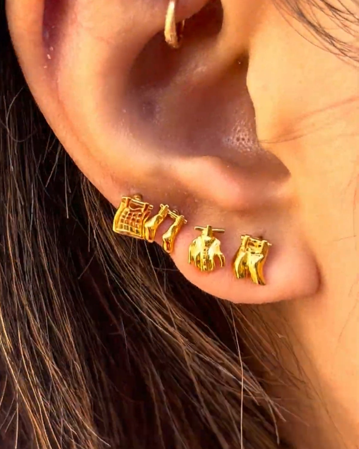 Solid Gold Washing Line Earring Set (Ready to ship)