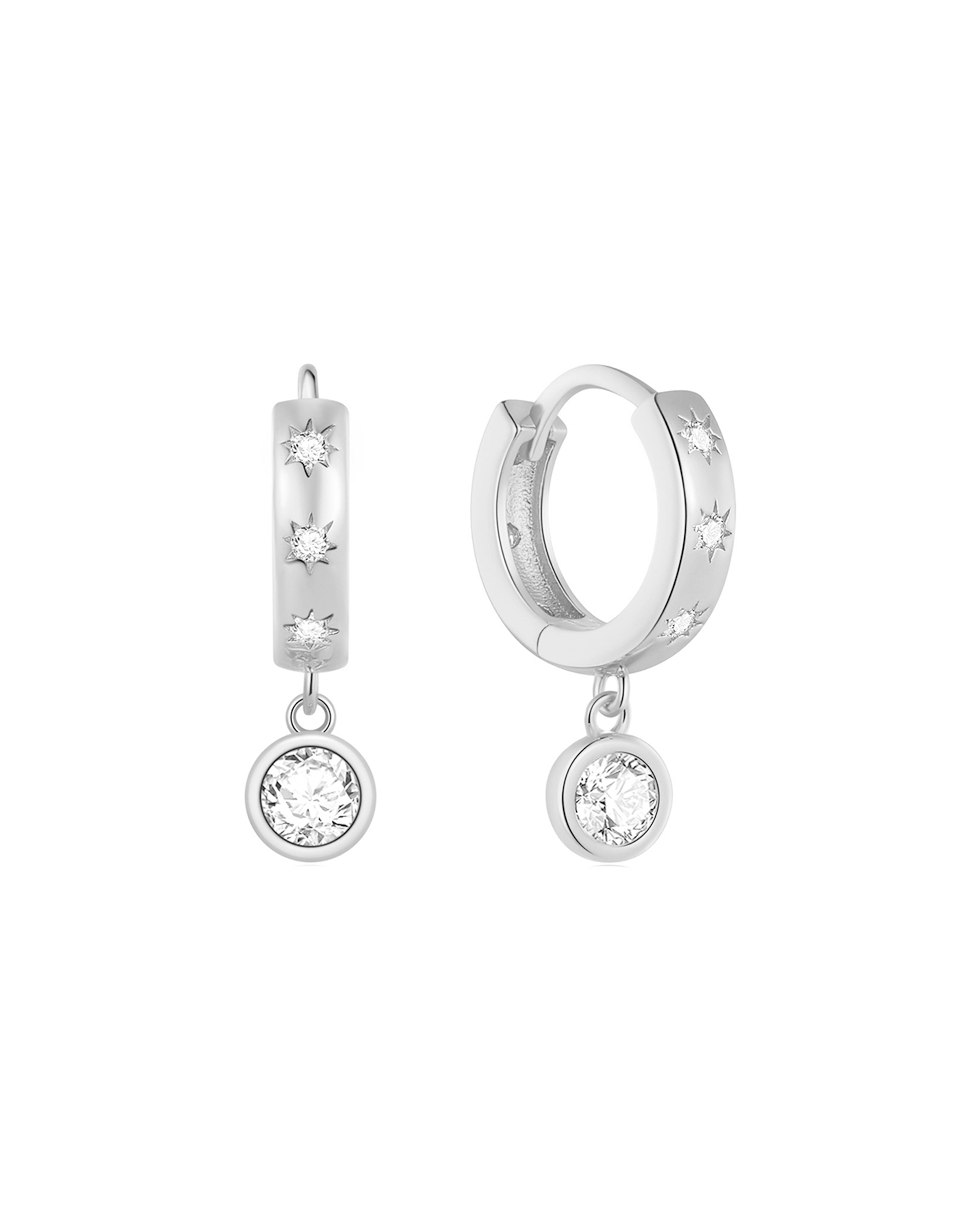 Arie Reversible Bezel Starburst Hoops - Sterling Silver