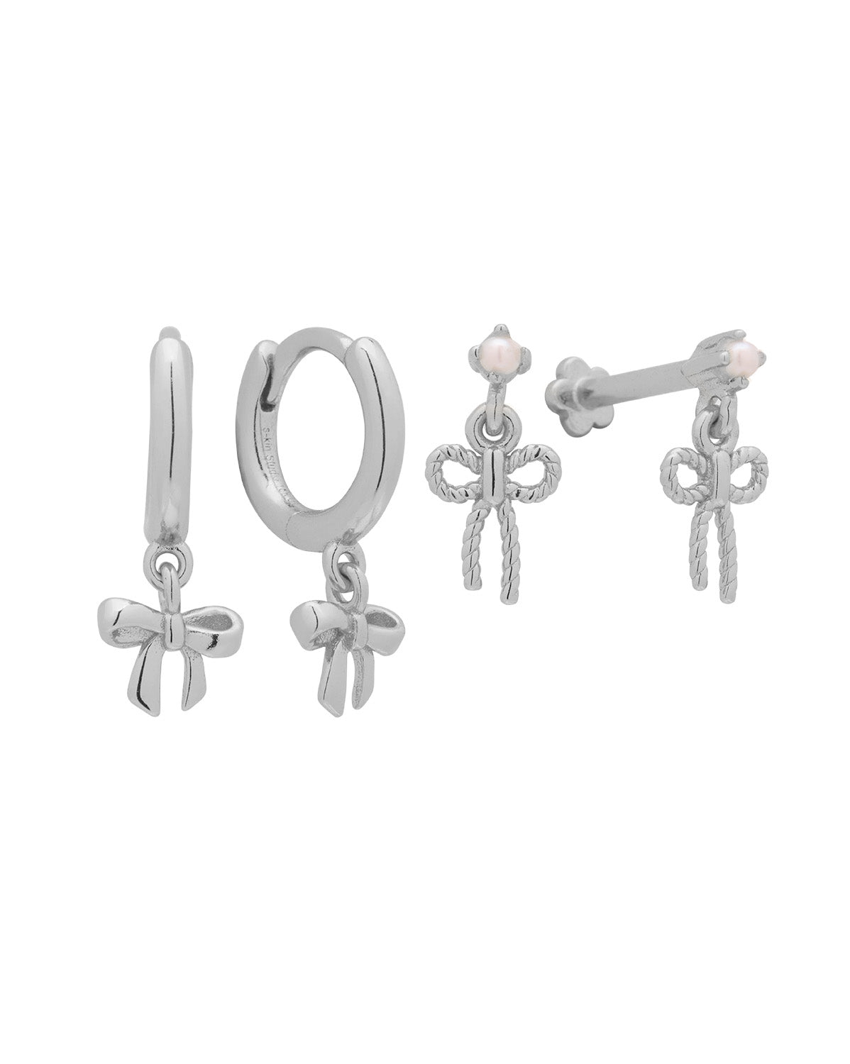 Ava Bow Earrings Set - Sterling Silver