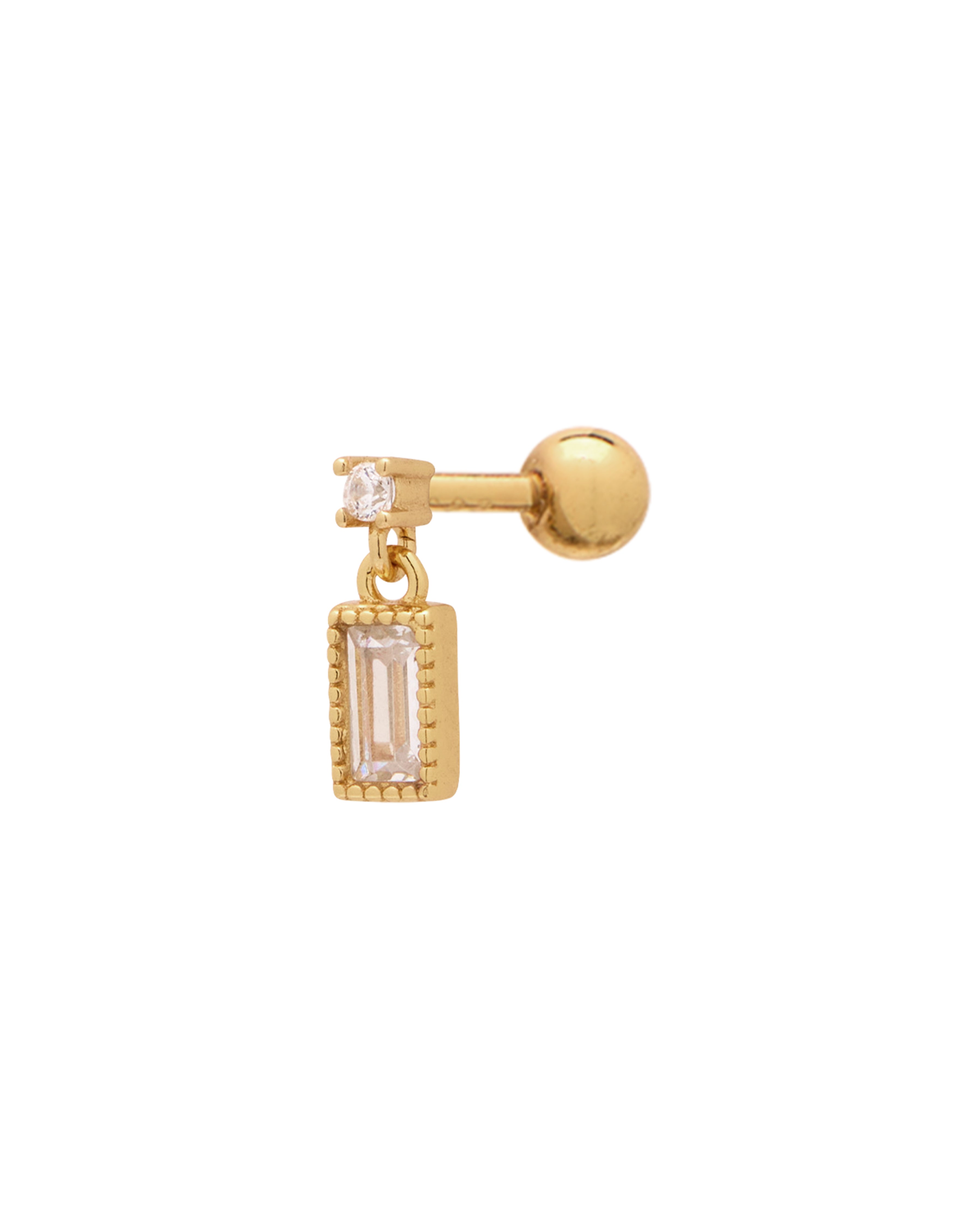 14K Solid Gold Bagete Dangle Piercing Stud