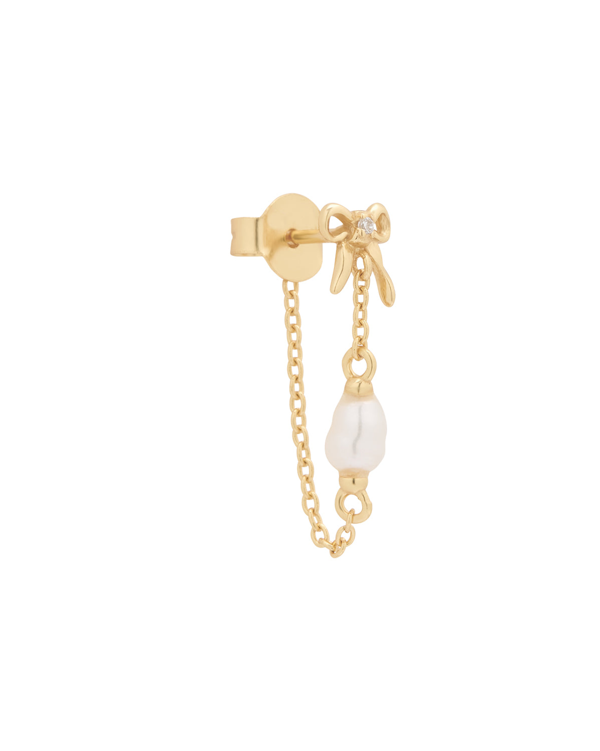 Solid Gold Bow Pearl Drop Stud