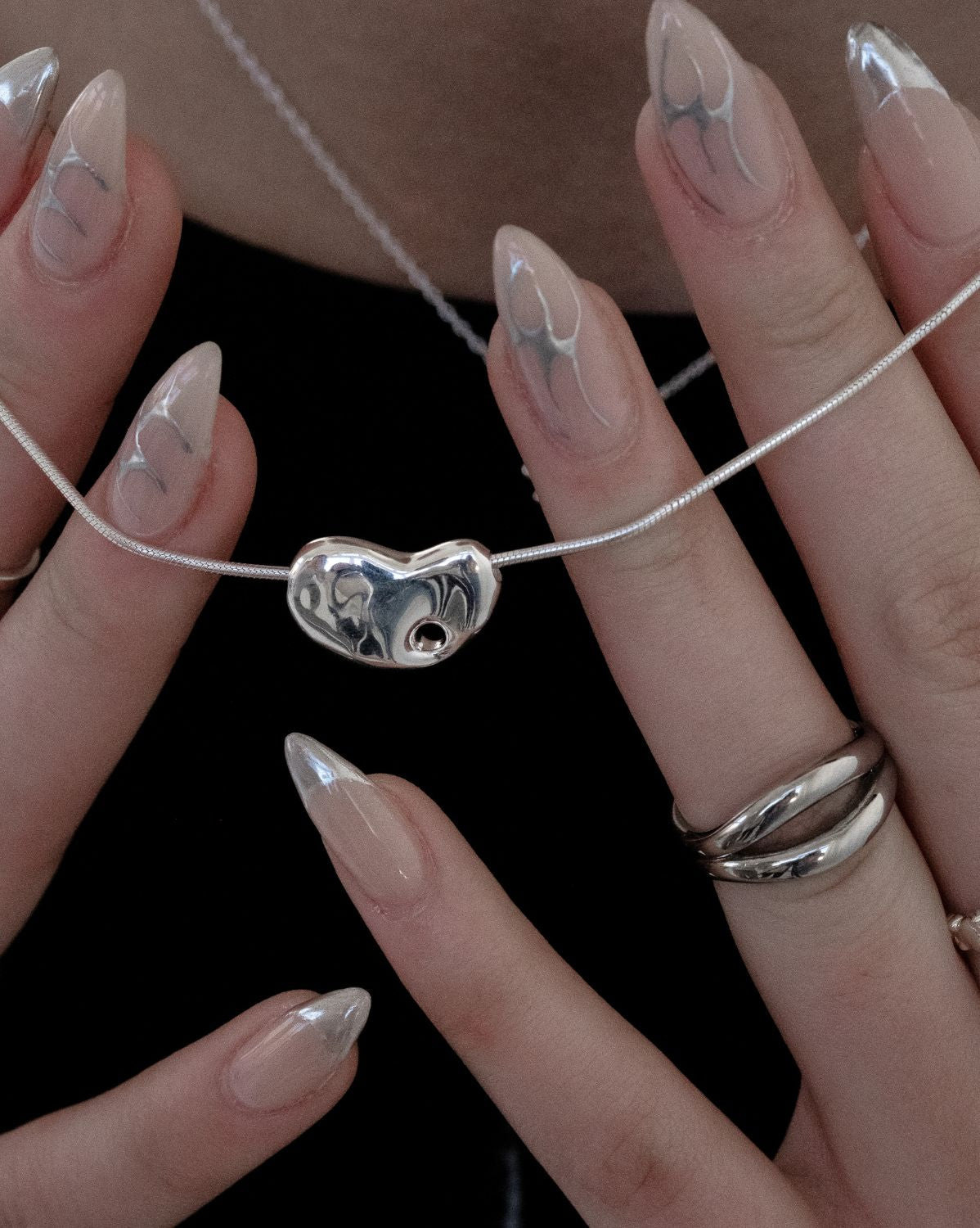 Crush Heart Pebble Necklace - Sterling Silver