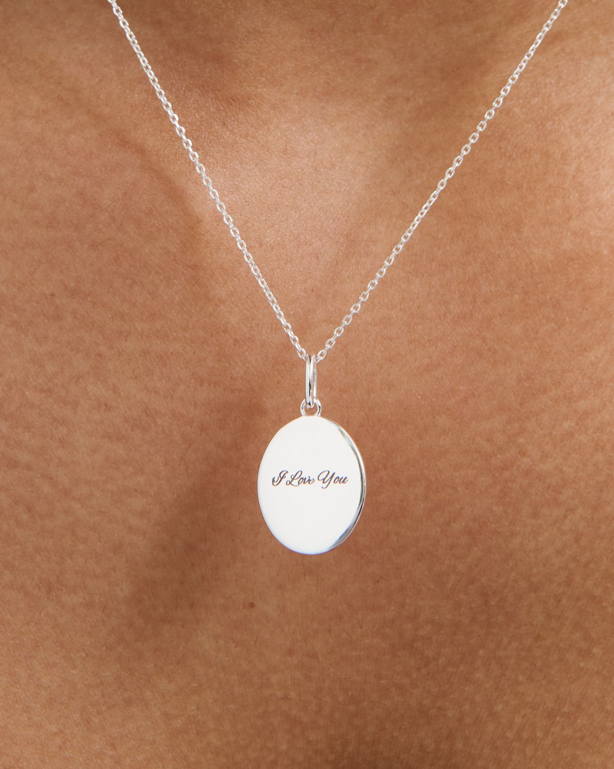 Custom Engraved Oval Necklace - Sterling Silver
