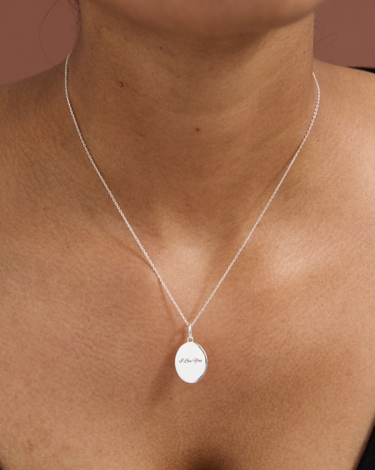 Custom Engraved Oval Necklace - Sterling Silver