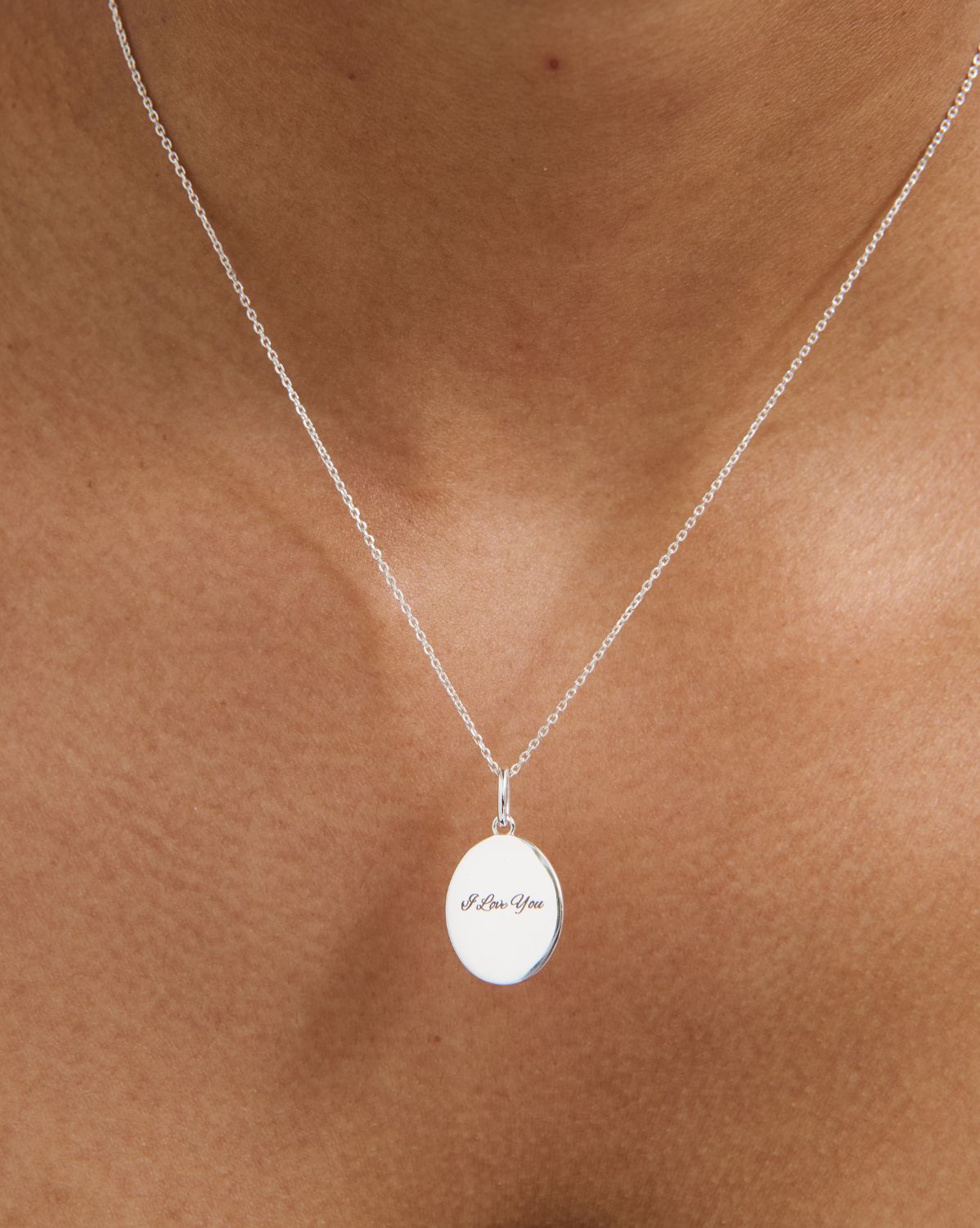 Custom Engraved Oval Necklace - Sterling Silver