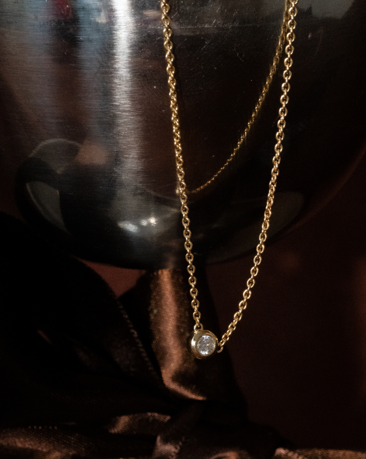 Teroso Bezel Diamond Solid Gold Necklace
