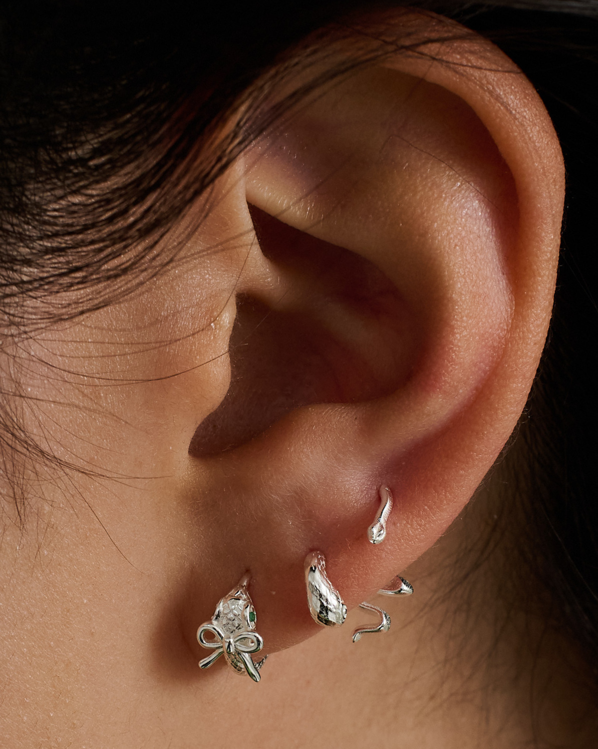 Nagini Bow Snake Hoops - Sterling Silver