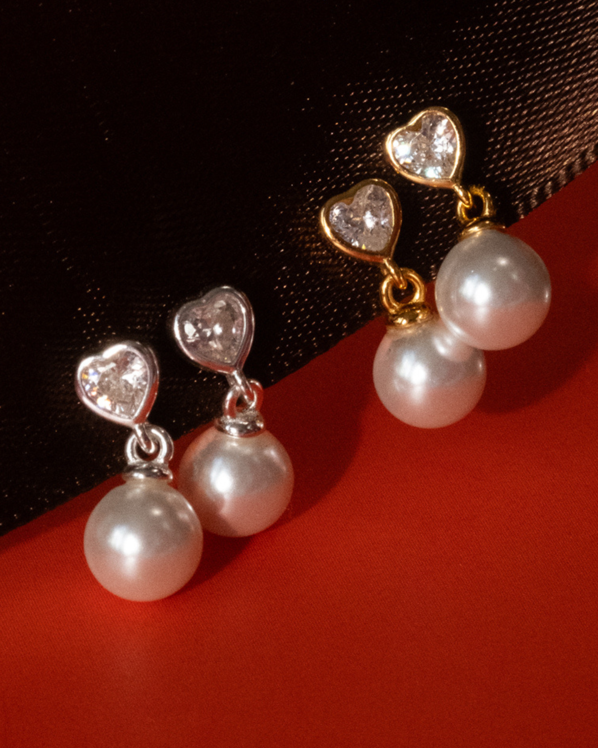 Motunui Heart Pearl Drop Studs - Sterling Silver