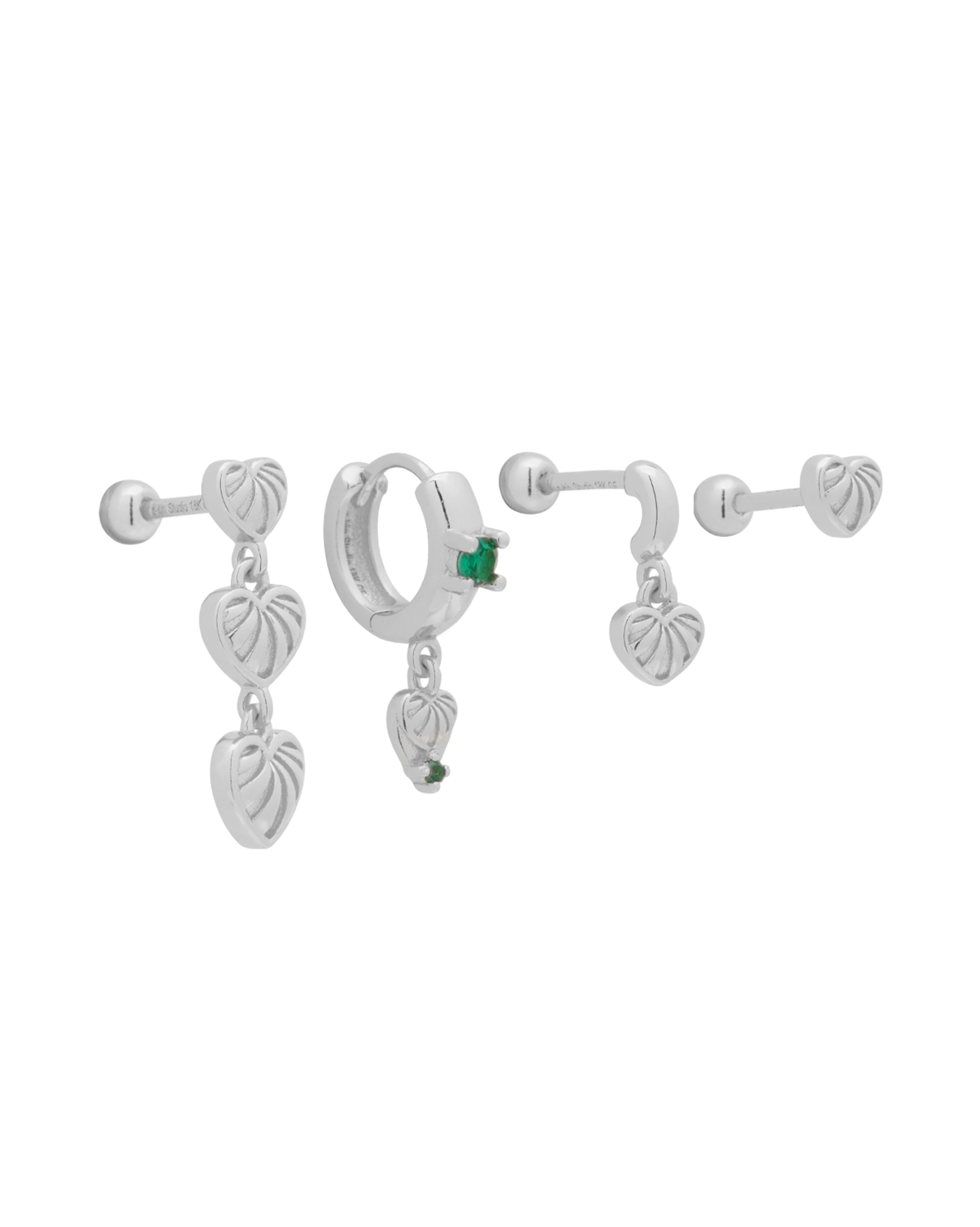 Simone Vintage Heart Earrings Set - Sterling Silver