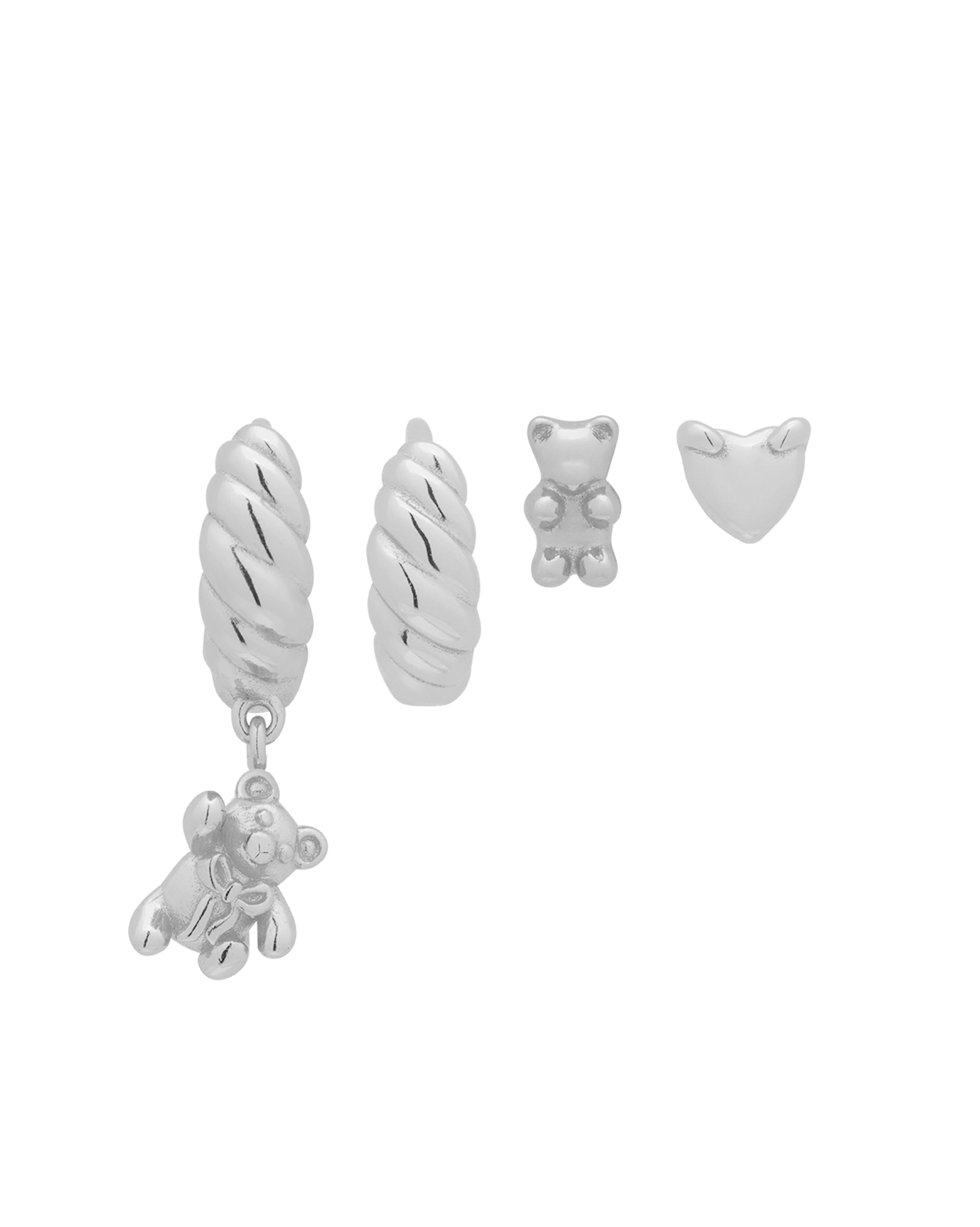 Teddy Bear Earrings Set - Sterling Silver