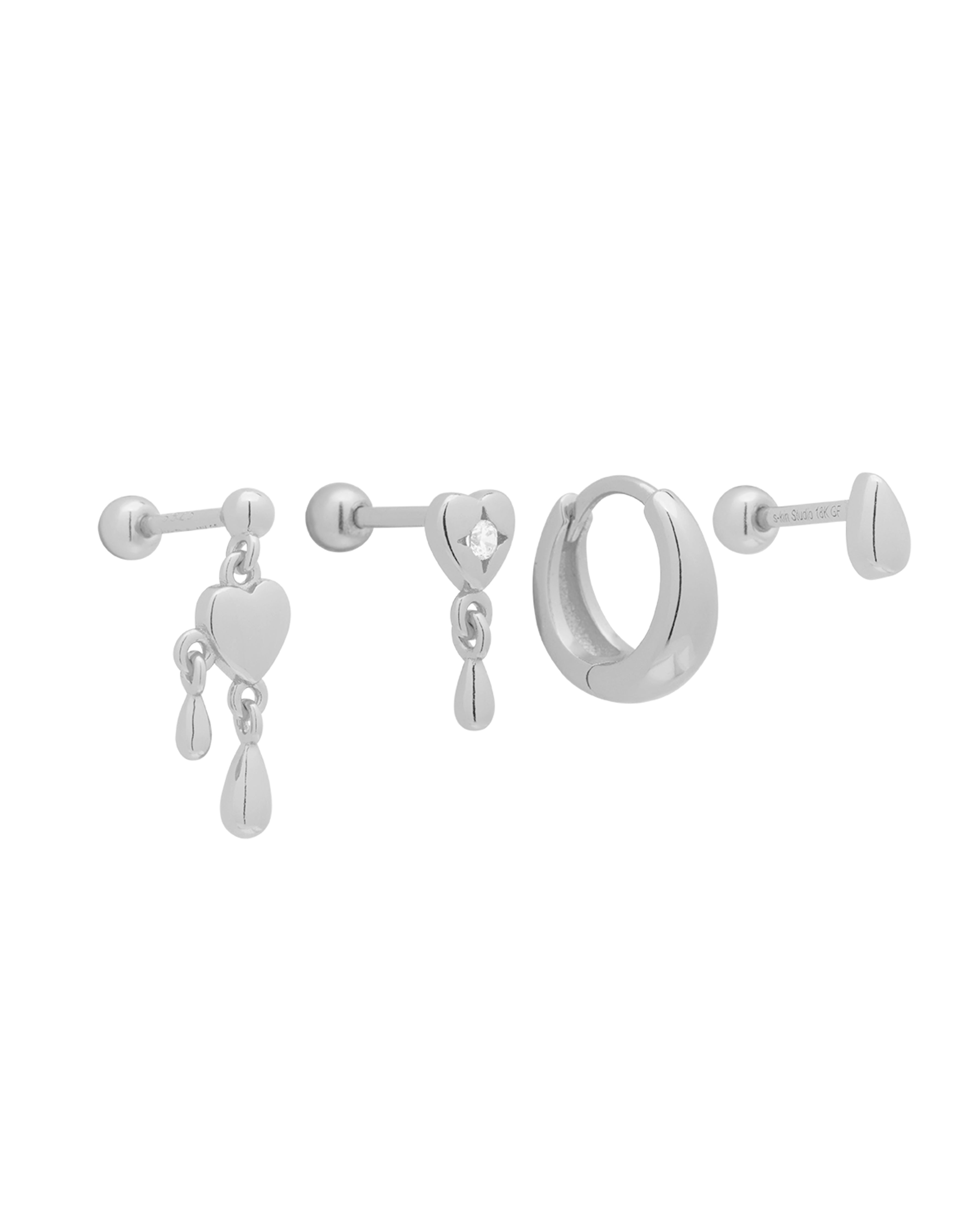 Teardrop Heart Earrings Set - Sterling Silver