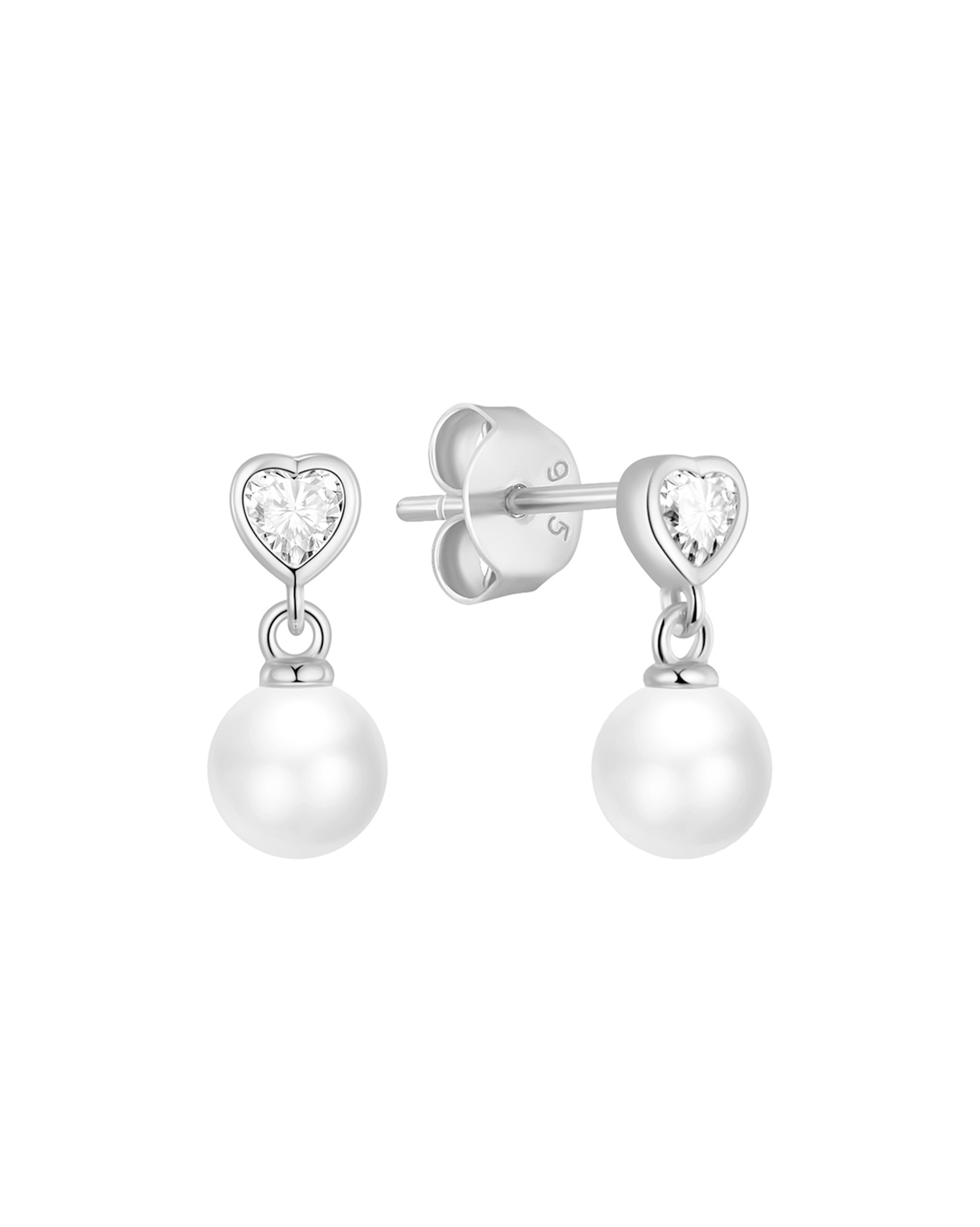 Motunui Heart Pearl Drop Studs - Sterling Silver