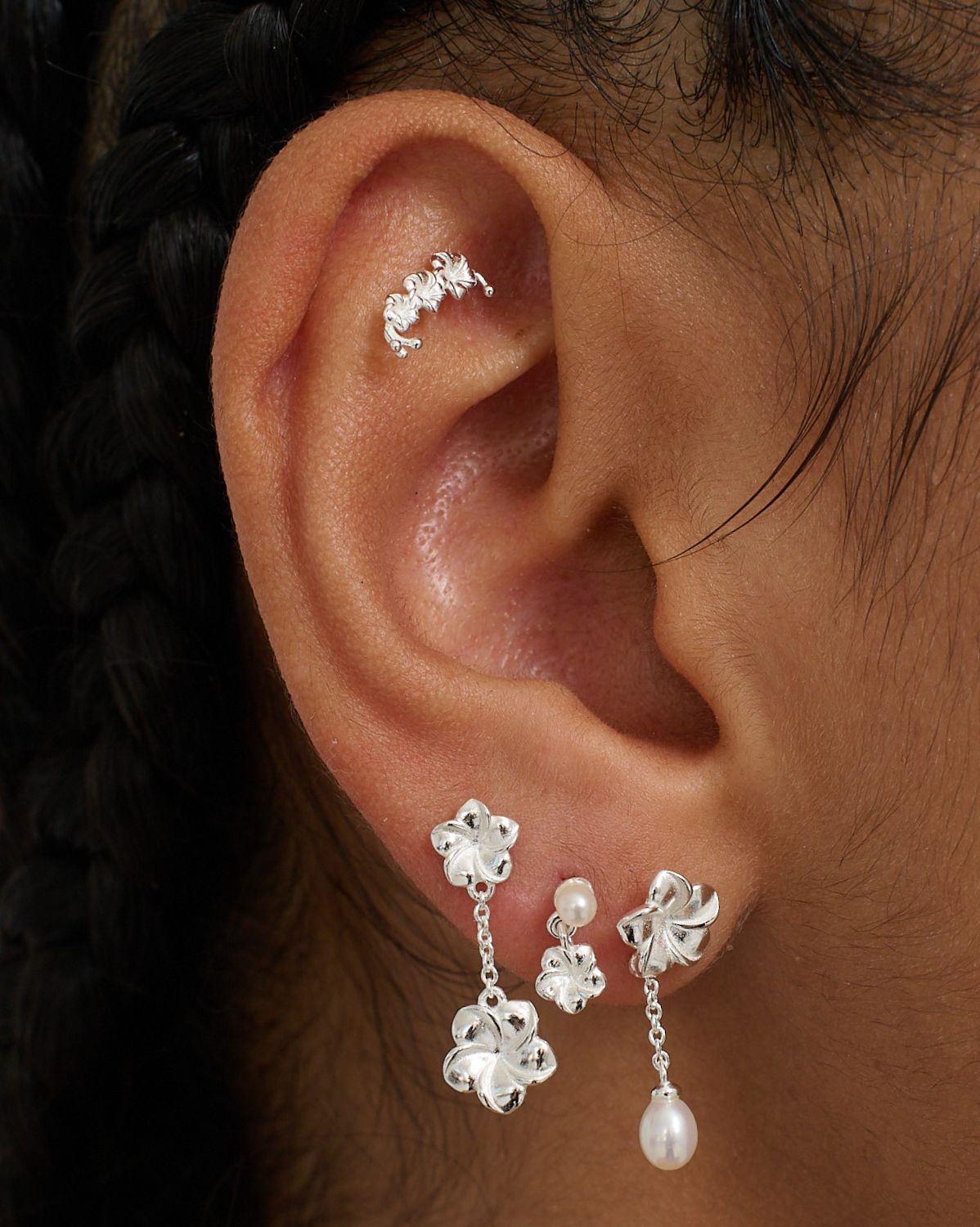 Hibiscus Flowers Earrings Set - Sterling Silver