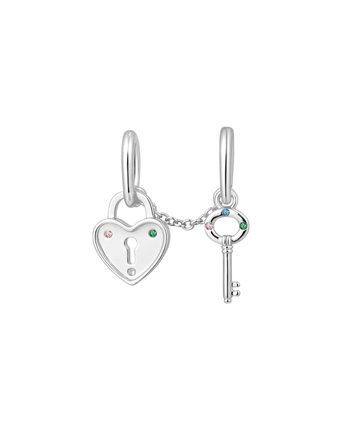 Key And Heart Lock Charm - Sterling Silver