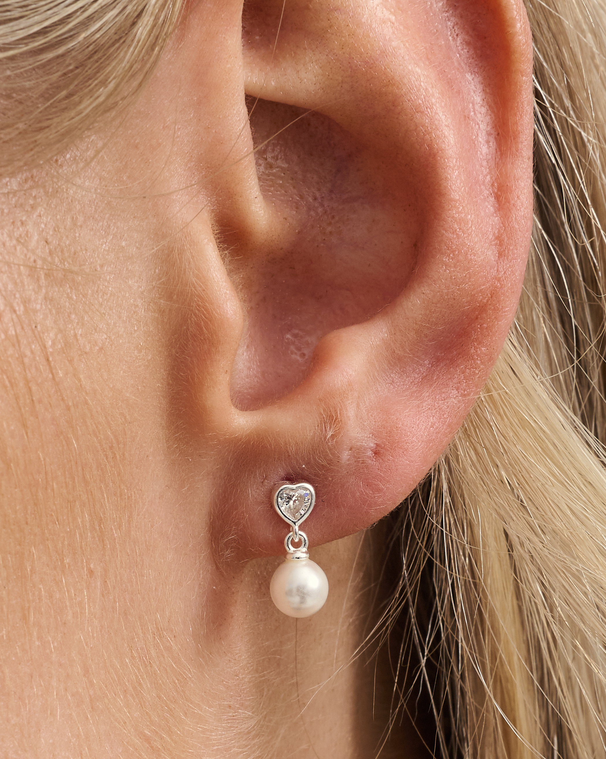 Motunui Heart Pearl Drop Studs - Sterling Silver