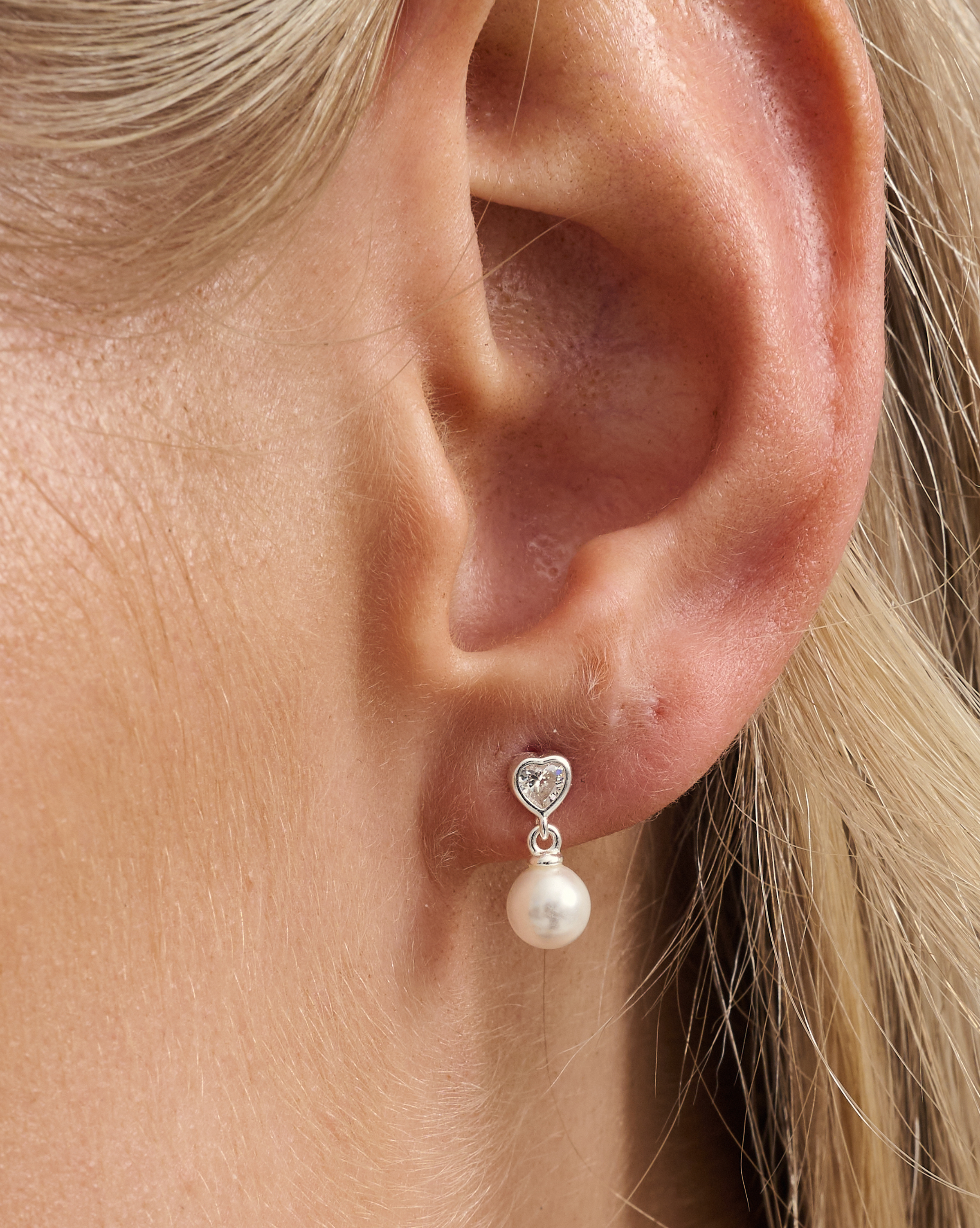 Motunui Heart Pearl Drop Studs - Sterling Silver