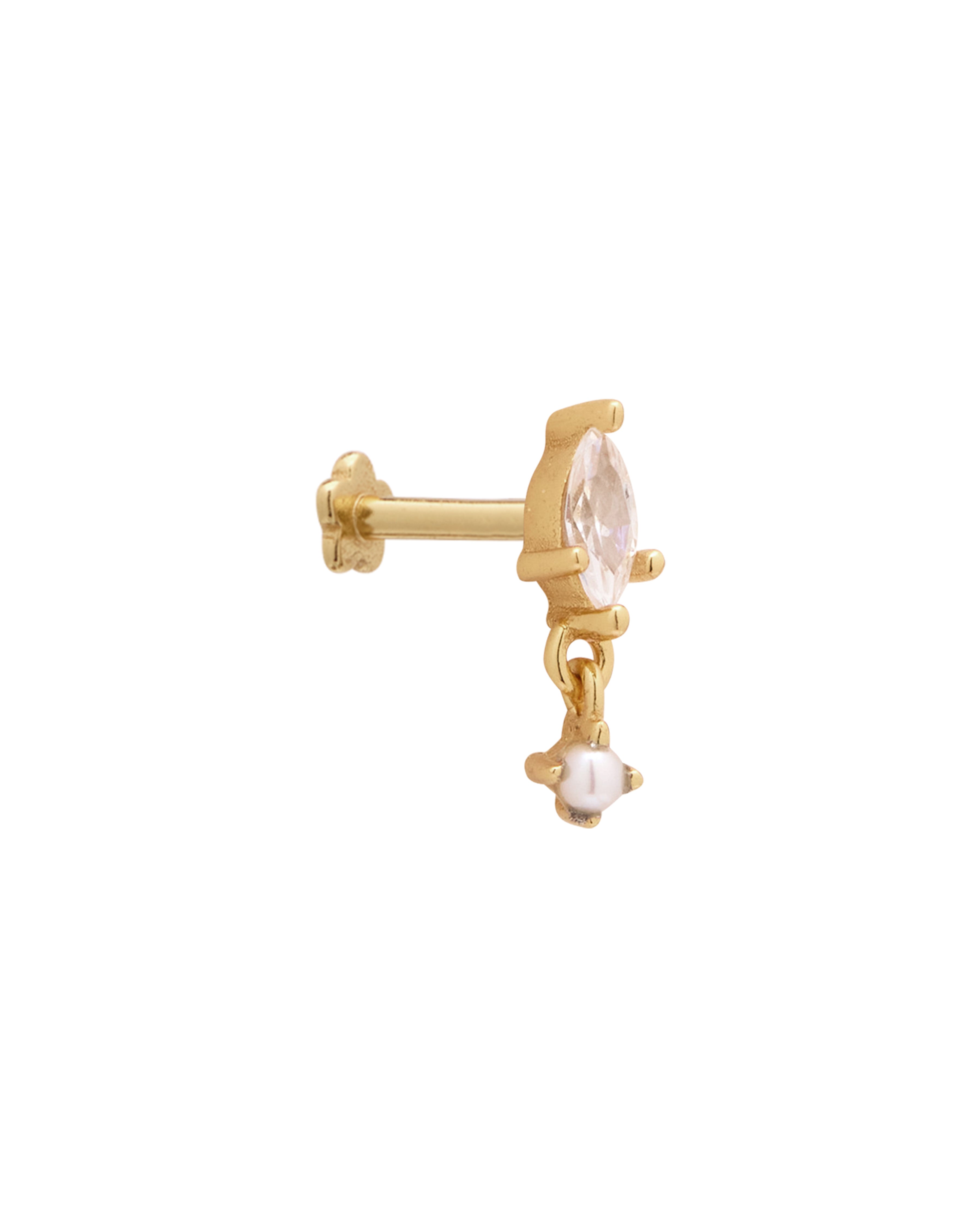 14K Solid Gold Kite Dangle Piercing Stud