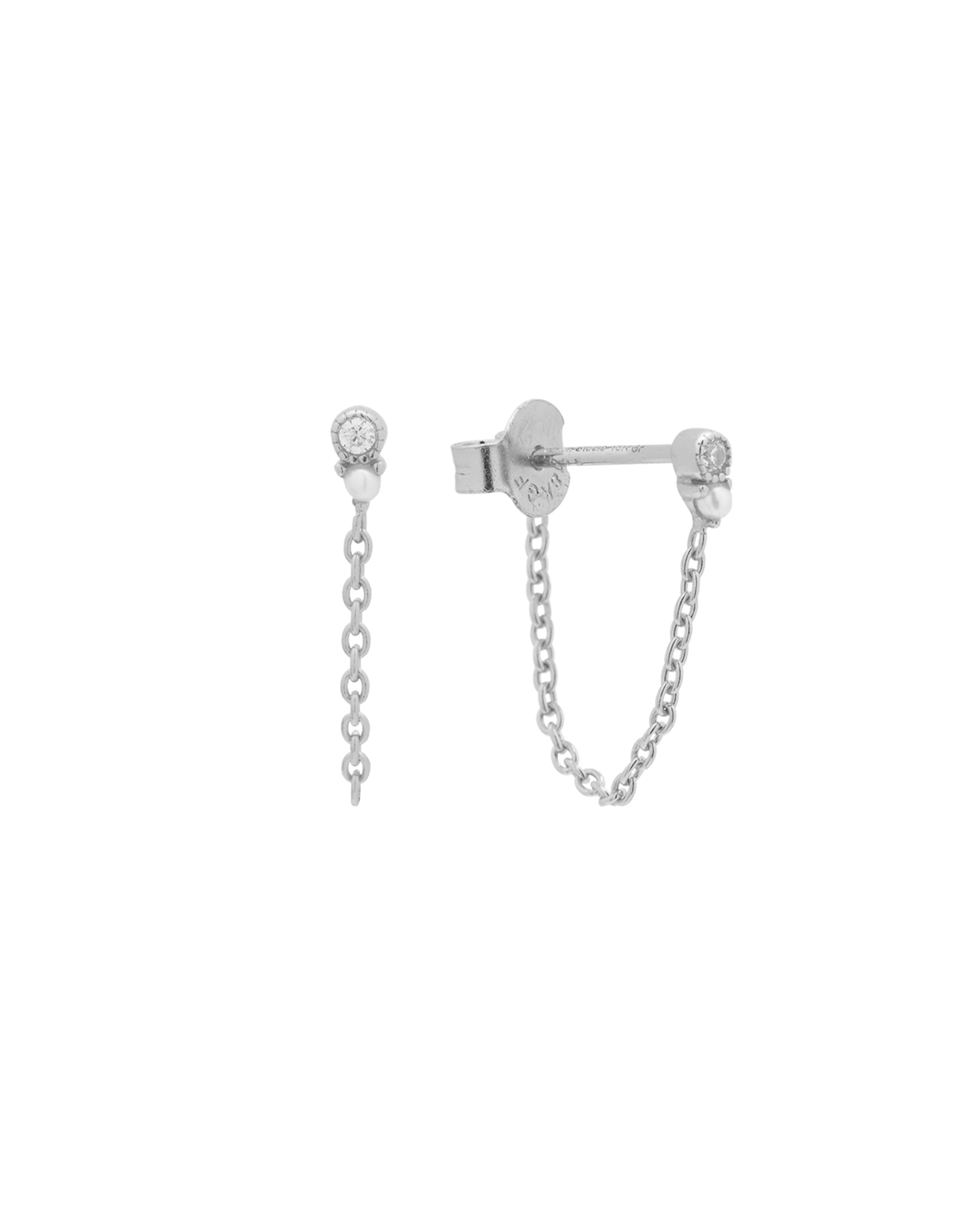 Louise Pearl Chain Stud - Sterling Silver