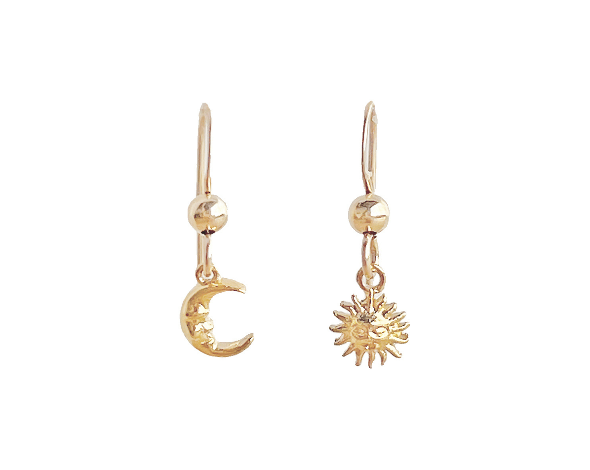 Gold sun online and moon earrings