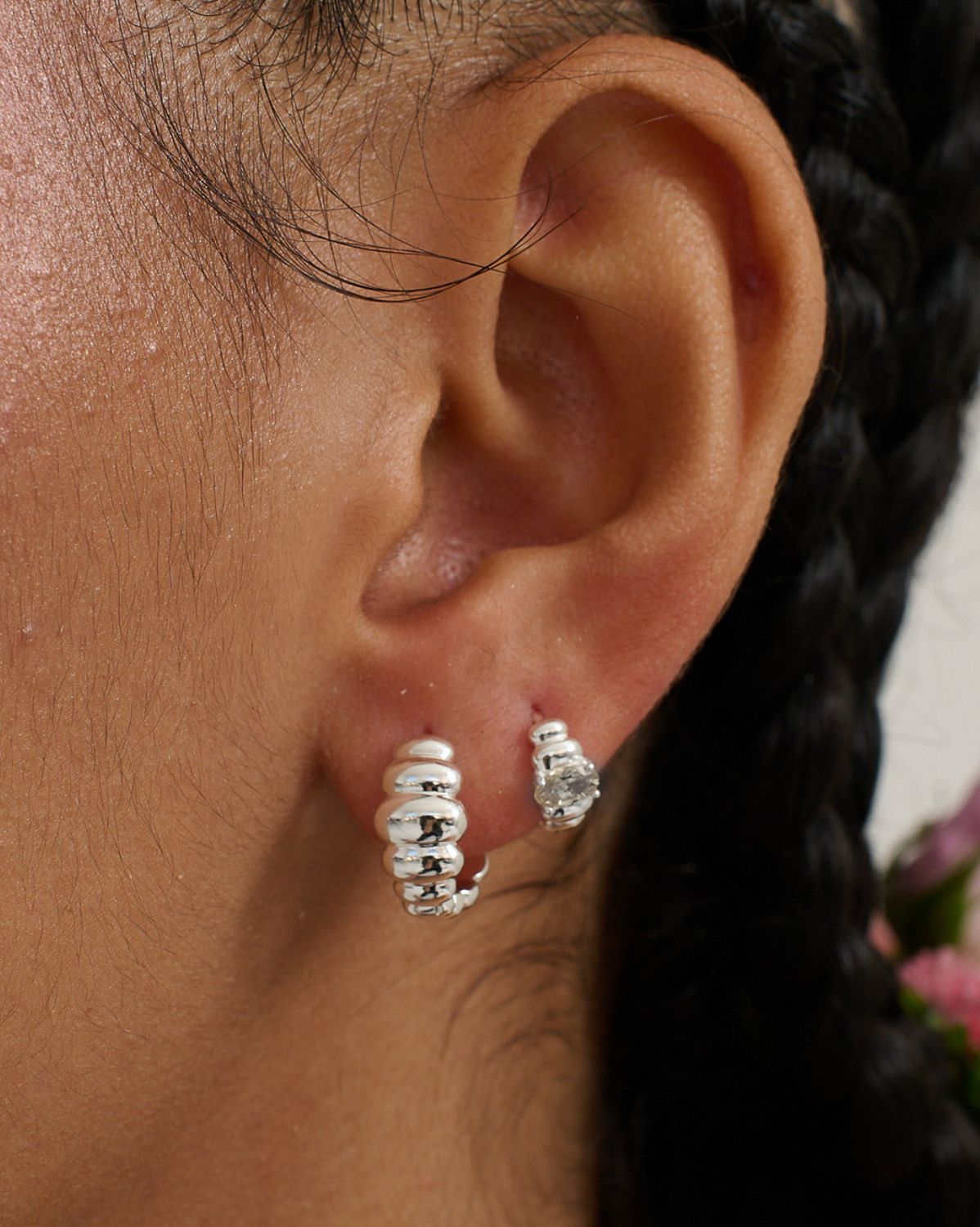 Toggle Ribbed Hoops Set - Sterling Silver