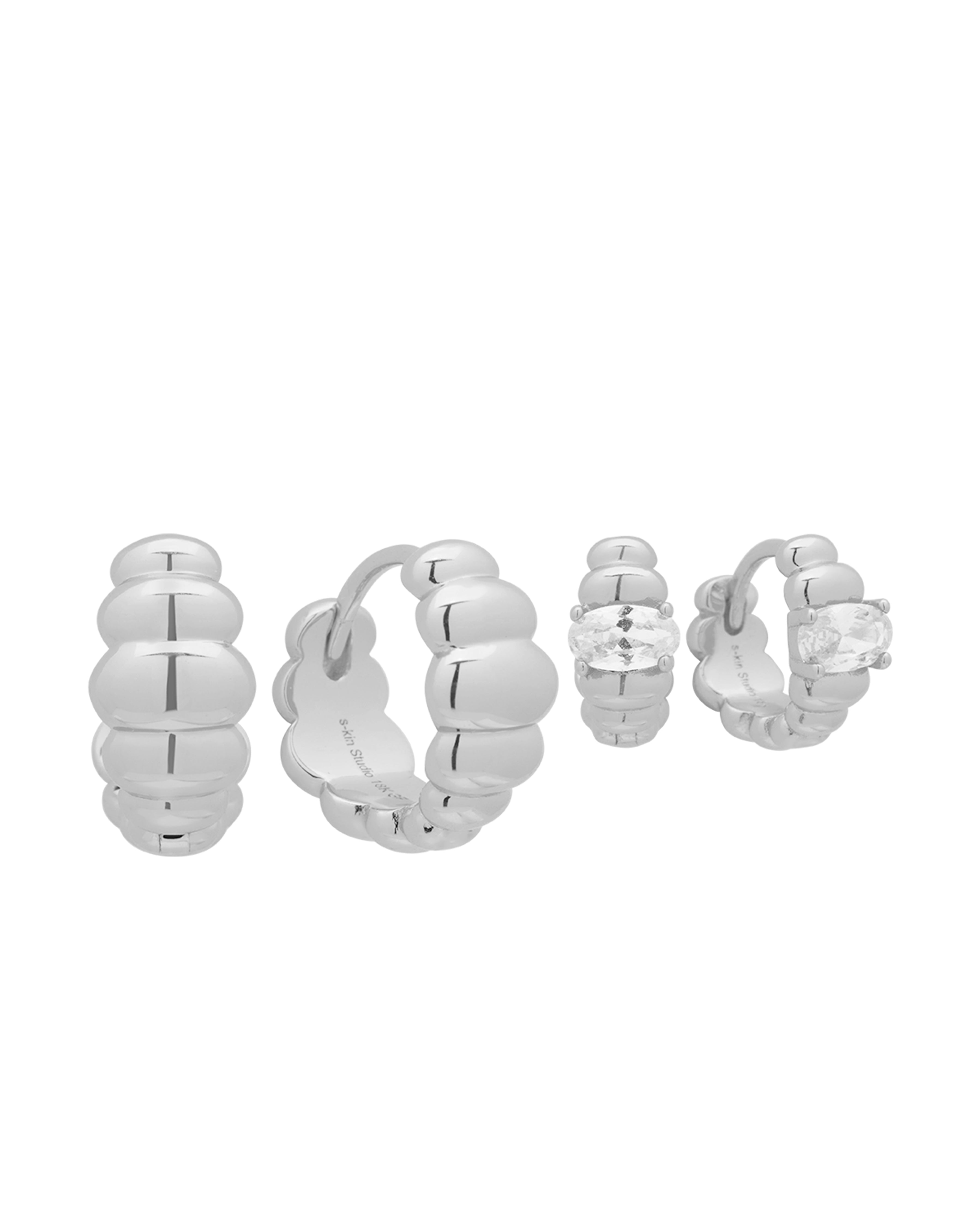 Toggle Ribbed Hoops Set - Sterling Silver