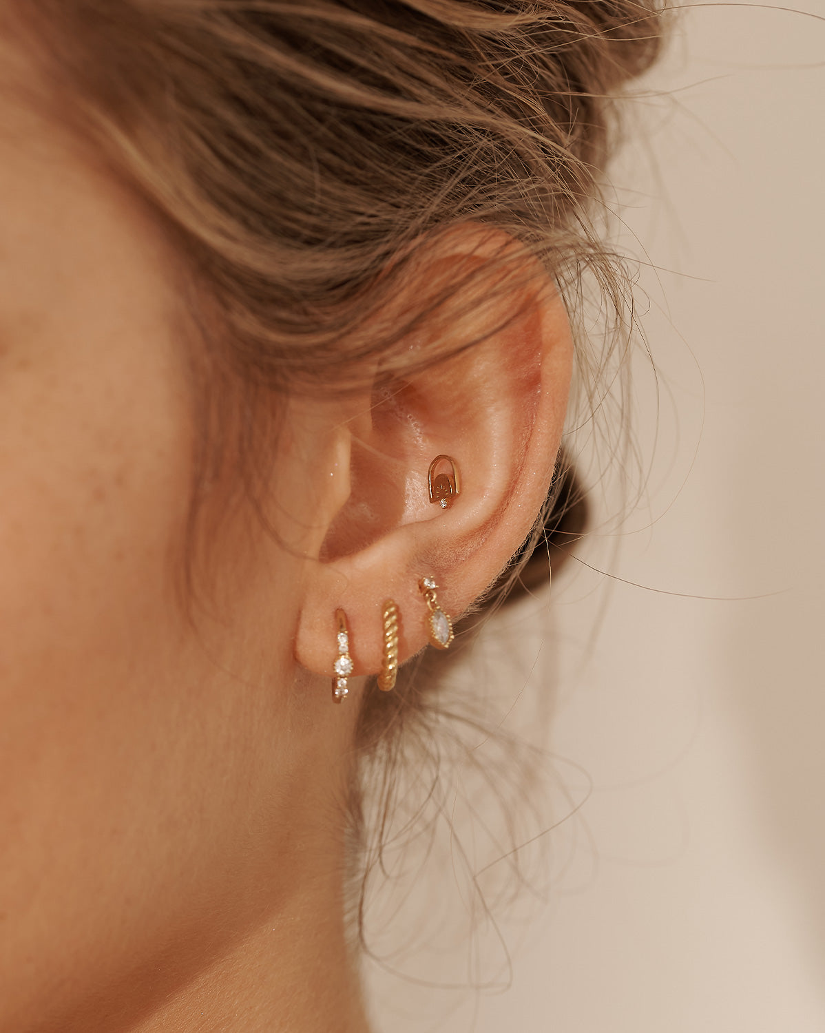 18K Gold Fill Rei Marquise Dangle Single Stud | S-kin Studio Jewelry | Ethical Piercing Earrings