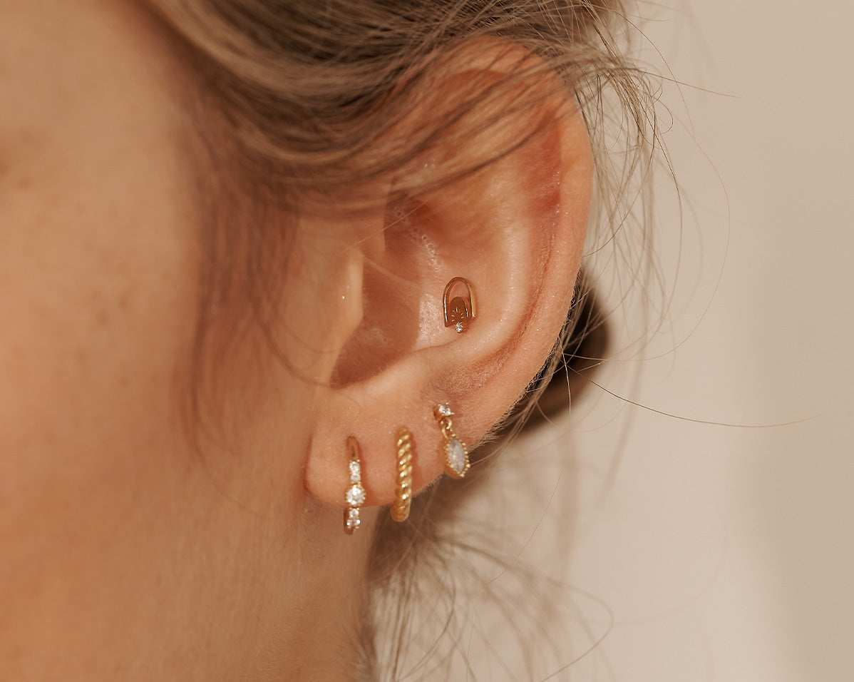 14K Solid Gold Rei Marquise Dangle Single Stud | S-kin Studio Jewelry | Ethical Piercing Earrings