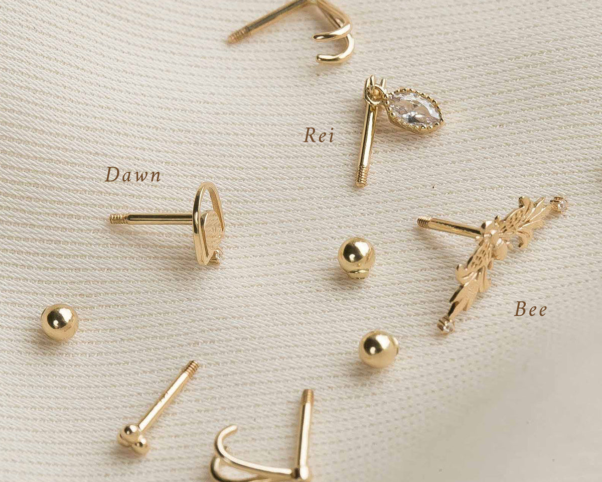 14K Solid Gold Rei Marquise Dangle Single Stud | S-kin Studio Jewelry | Ethical Piercing Earrings
