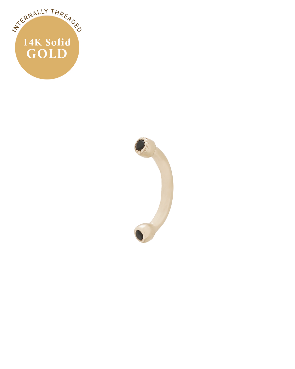 14K Solid Gold Sophia Curved Onyx Barbell