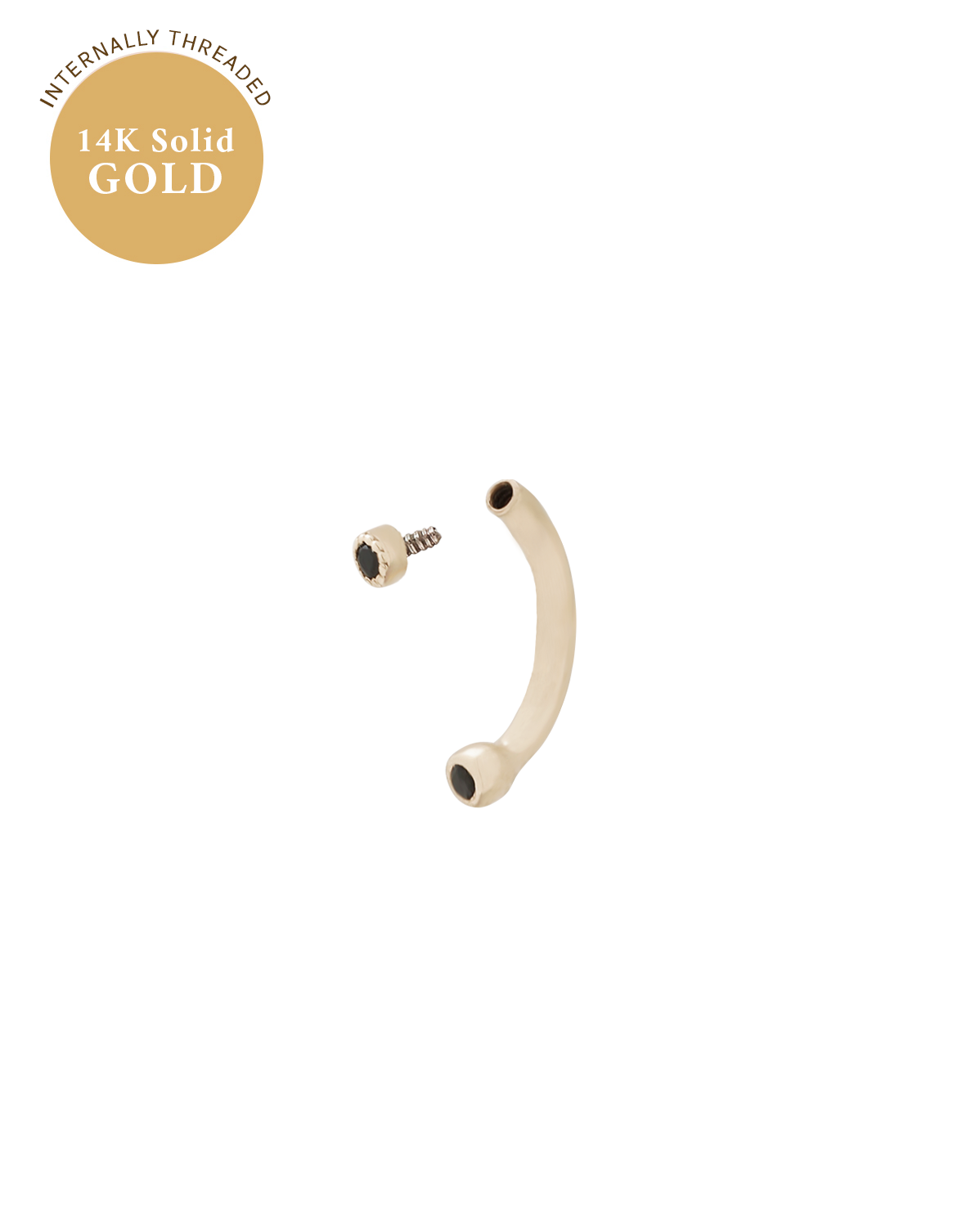 14K Solid Gold Sophia Curved Onyx Barbell