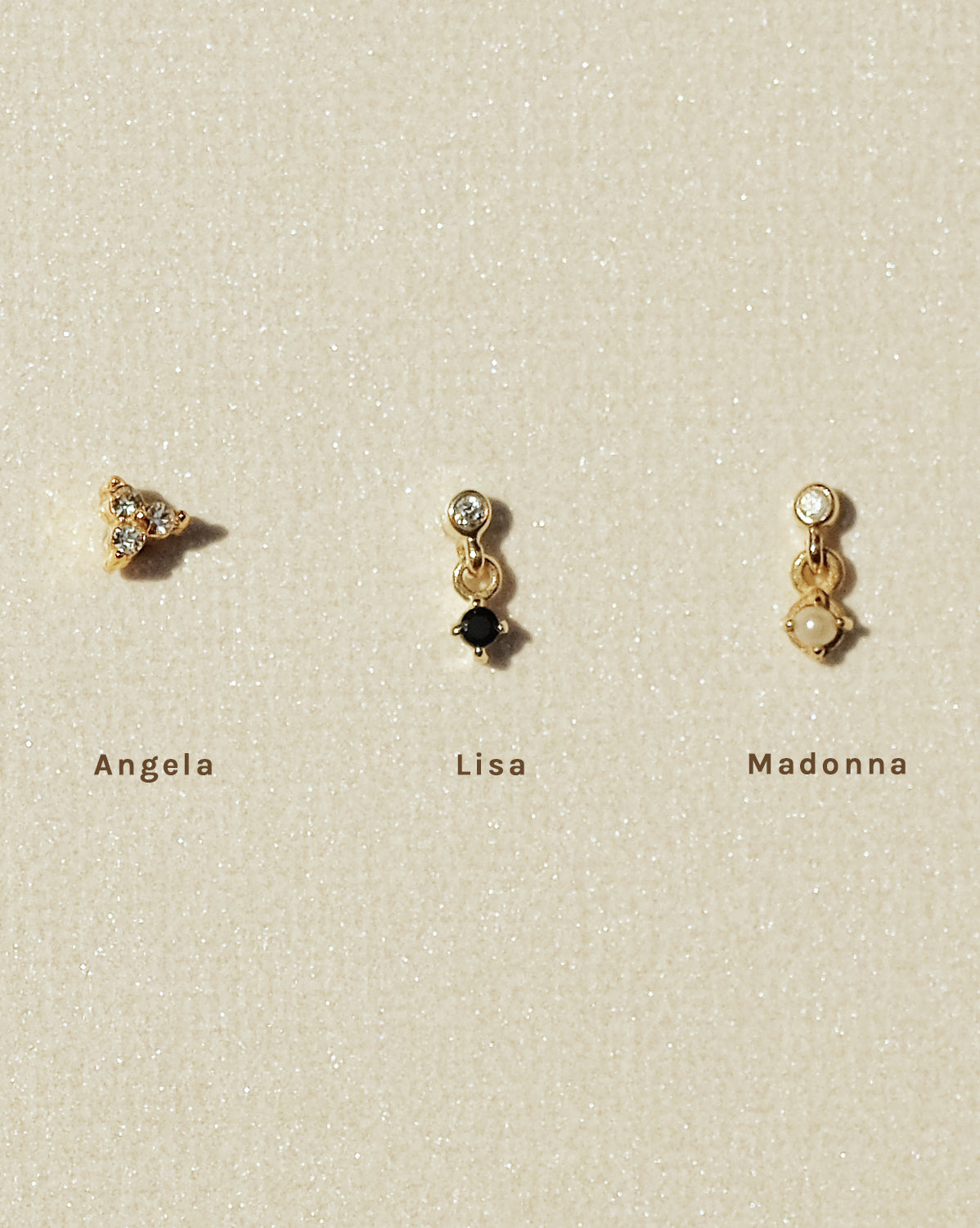 14K Solid Gold Angela Tiny Trio Stud