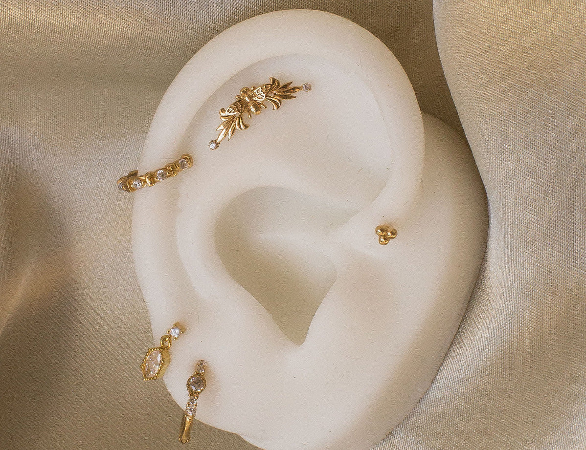18K Gold Fill Bee Curve Single Stud | S-kin Studio Jewelry | Ethical Piercing Stud