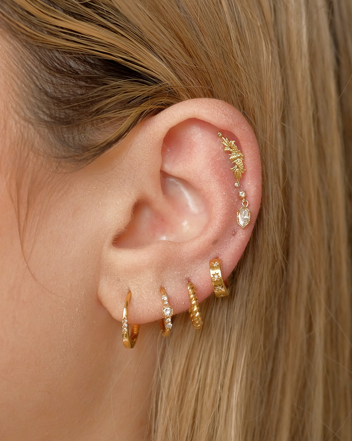 18K Gold Fill Rei Marquise Dangle Single Stud | S-kin Studio Jewelry | Ethical Piercing Earrings