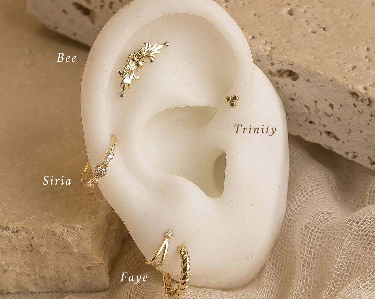 14K Solid Gold Bee Curve Single Stud