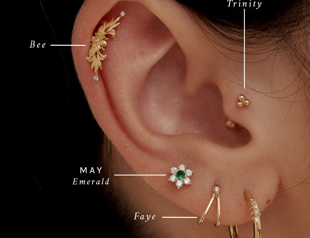 14K Solid Gold Faye Wishbone Single Stud | S-kin Studio Jewelry | Ethical Piercing Earrings