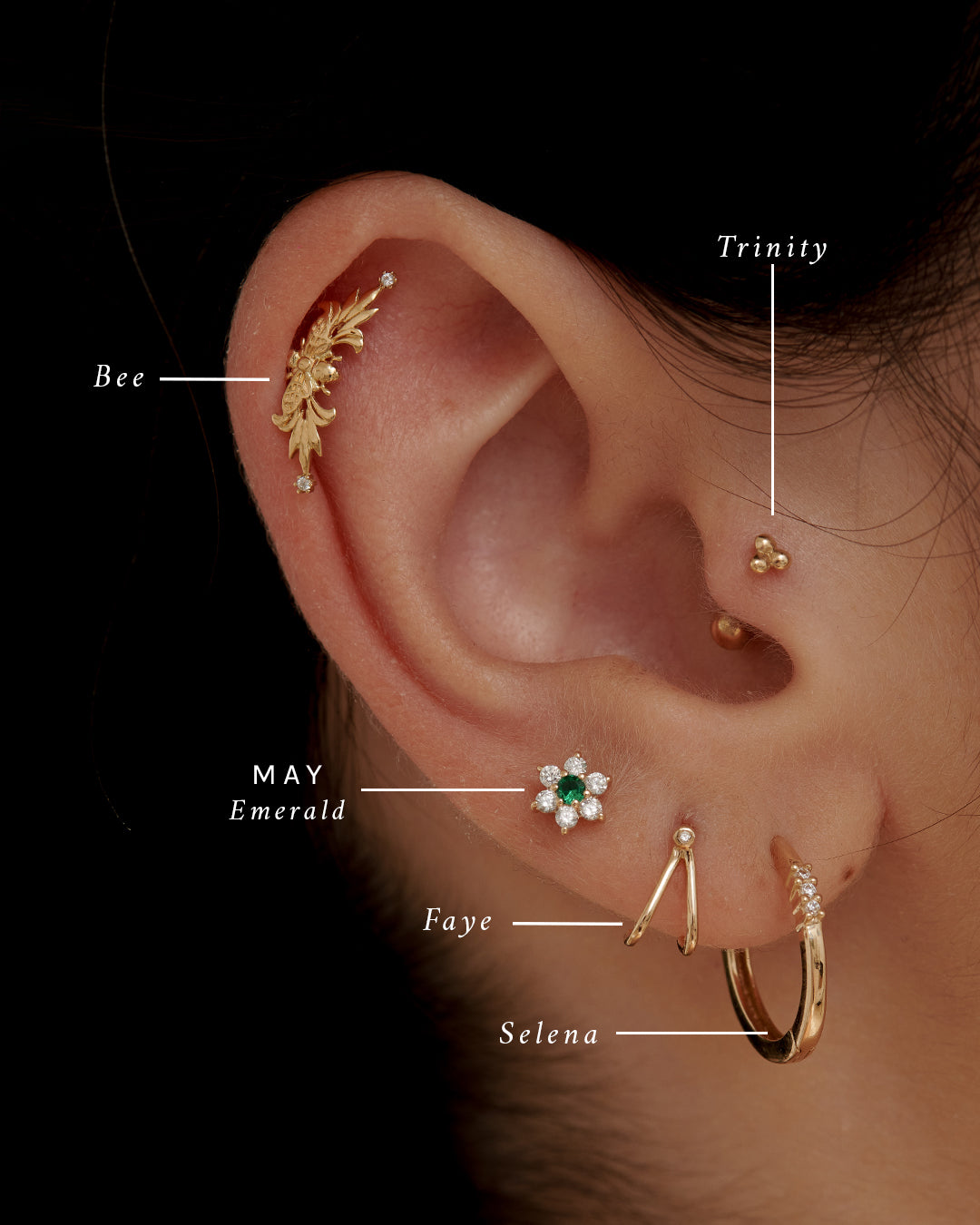 18K Gold Fill Bee Curve Single Stud | S-kin Studio Jewelry | Ethical Piercing Stud