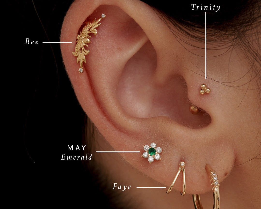 18K Gold Fill Bee Curve Single Stud | S-kin Studio Jewelry | Ethical Piercing Stud