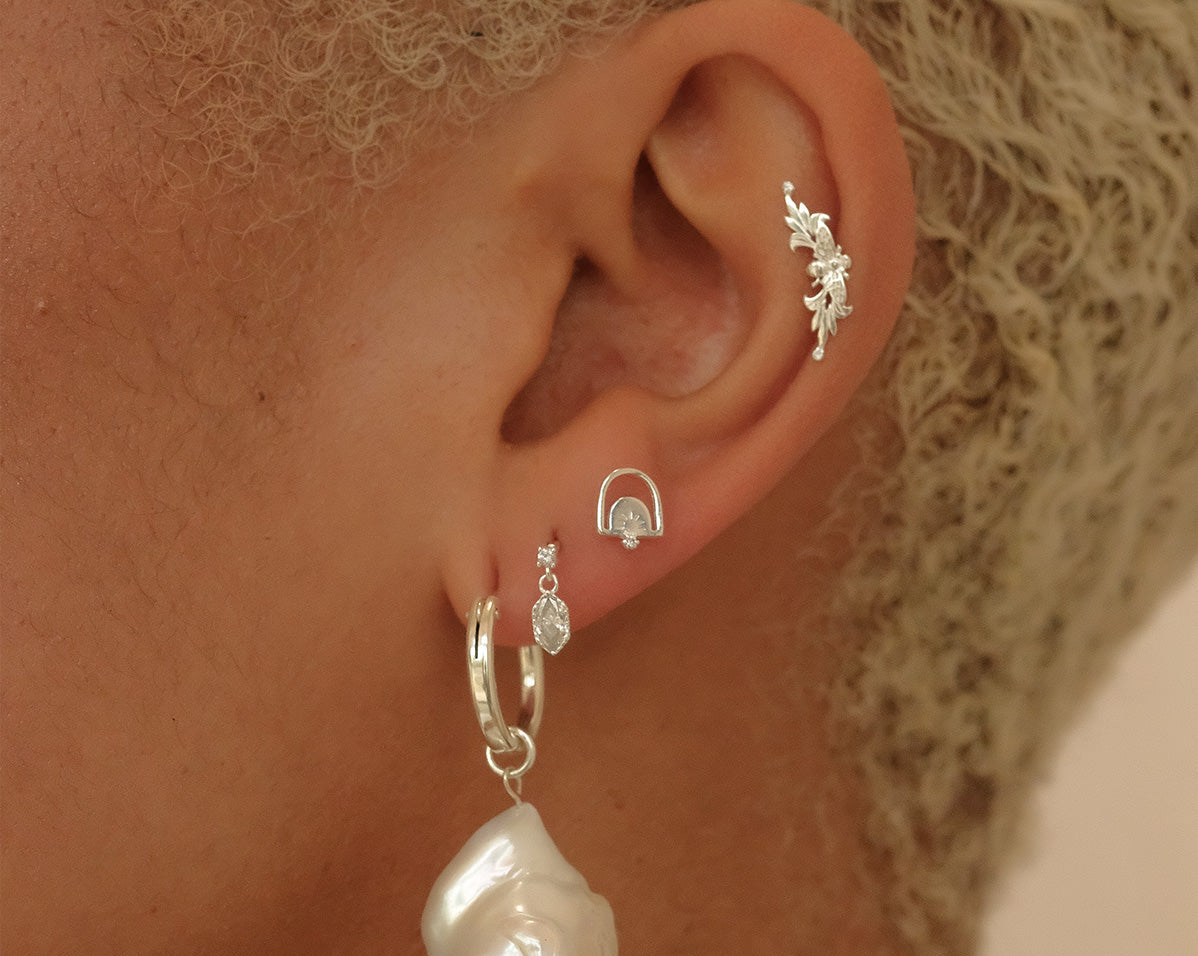 Sterling Silver Rei Marquise Dangle Single Stud | S-kin Studio Jewelry | Ethical Piercing Earrings