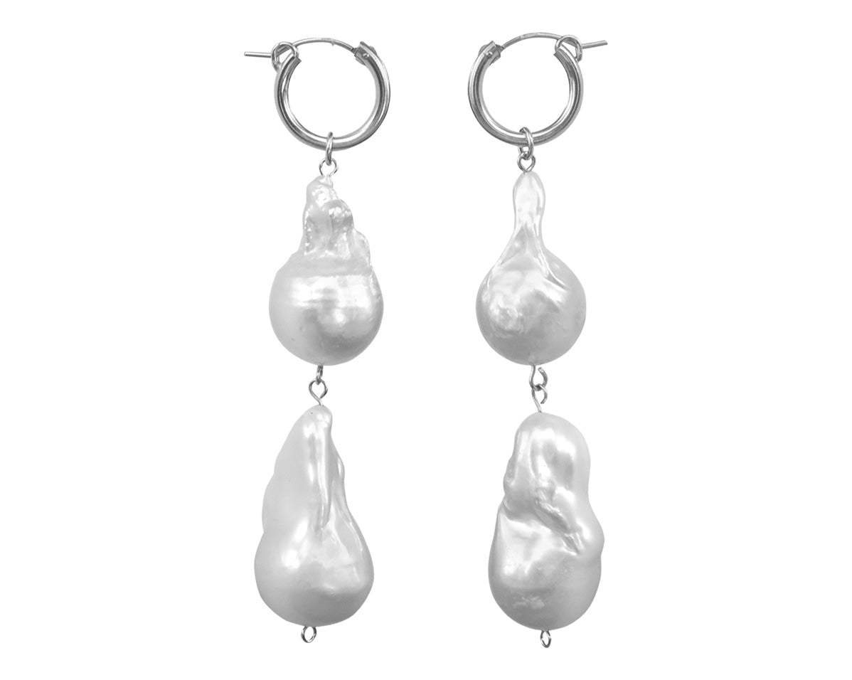 Aphrodite Baroque Double Pearl Silver Earrings | S-kin Studio Jewelry | Ethical Pearl Wedding Earrings
