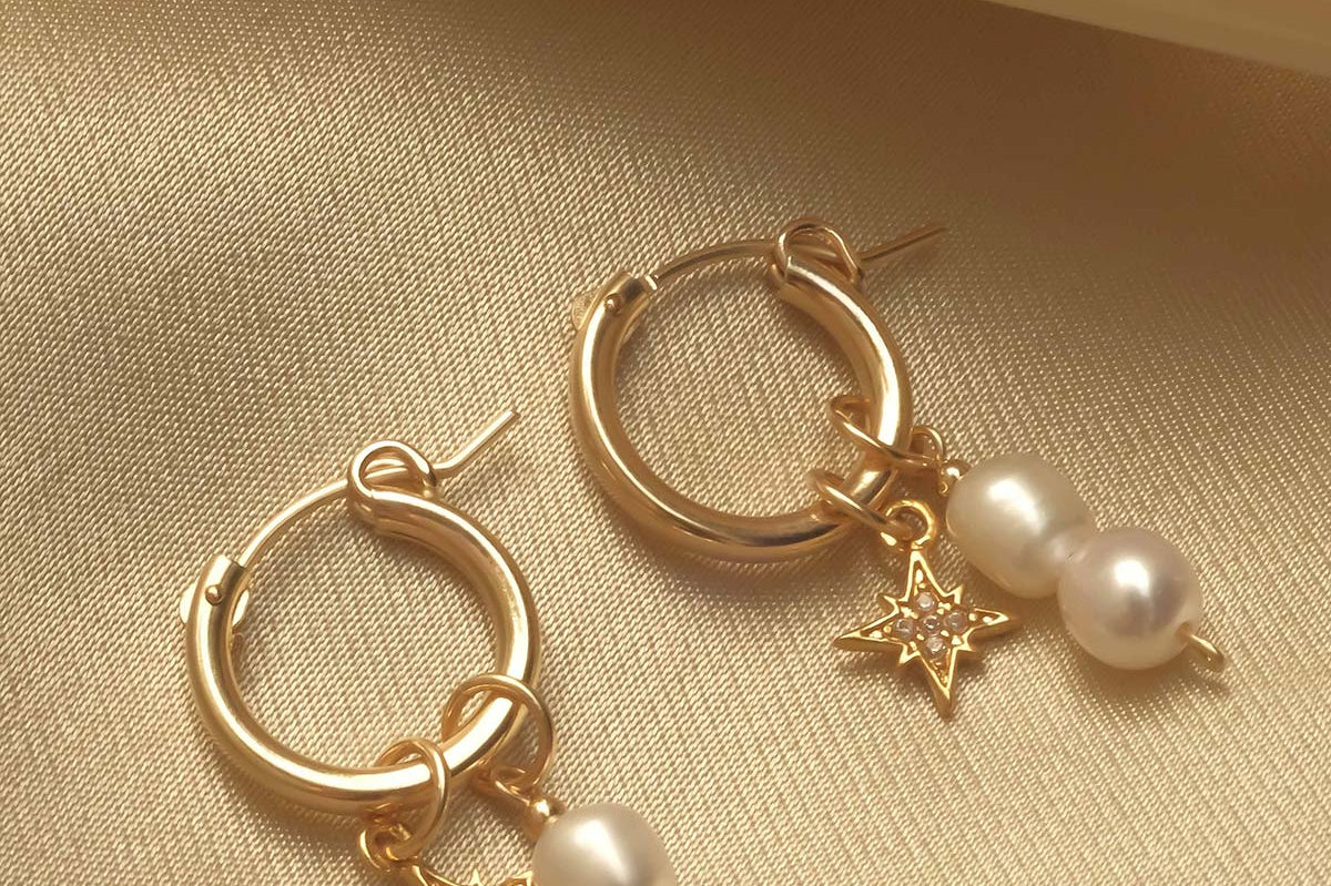 Hailey Double Pearl Starburst Hoops – S-kin Studio Jewelry