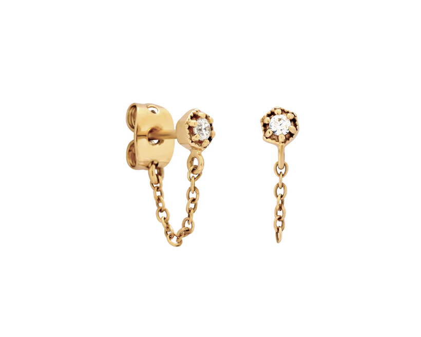 Ingrid Solid Gold Chain Stud | 9K Solid Gold Earrings | S-kin Studio Jewelry | Ethical Jewelry That Lasts